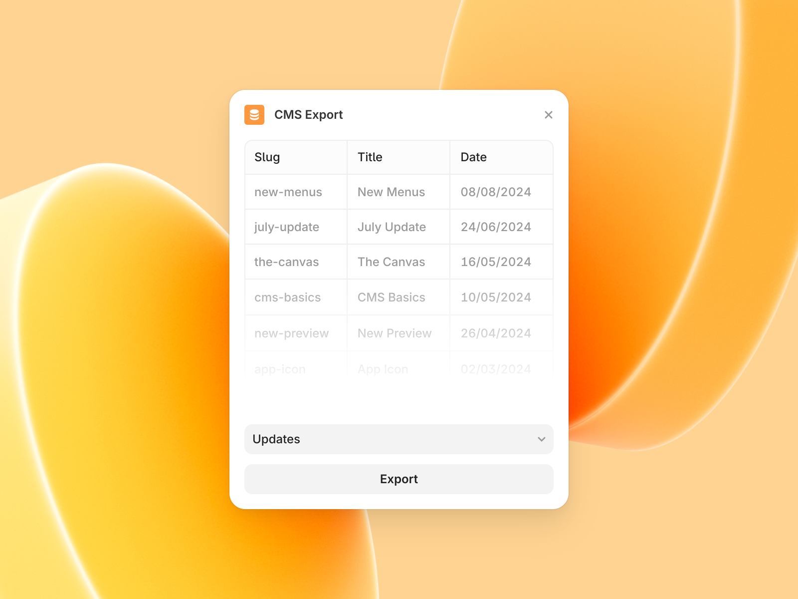 Screenshot 2 for CMS Export, a Framer Marketplace plugin by Framer.