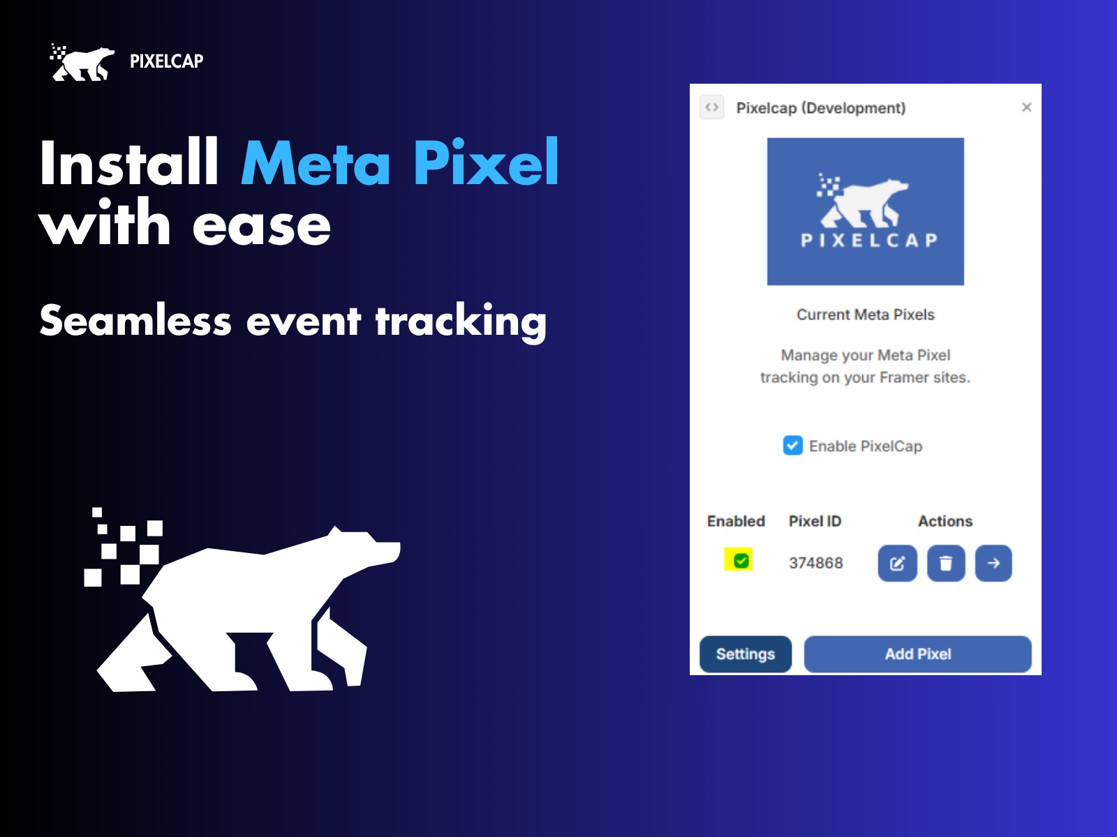 Thumbnail 1 for Pixelcap - Meta Pixel Manager, a Framer Marketplace template by Nixir.