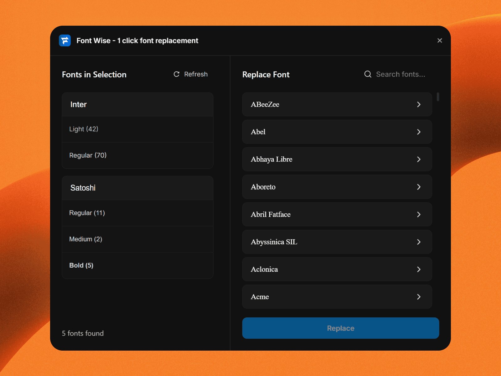 Screenshot 3 for Font Wise - 1 click font replacement, a Framer Marketplace plugin by Framer Spark.