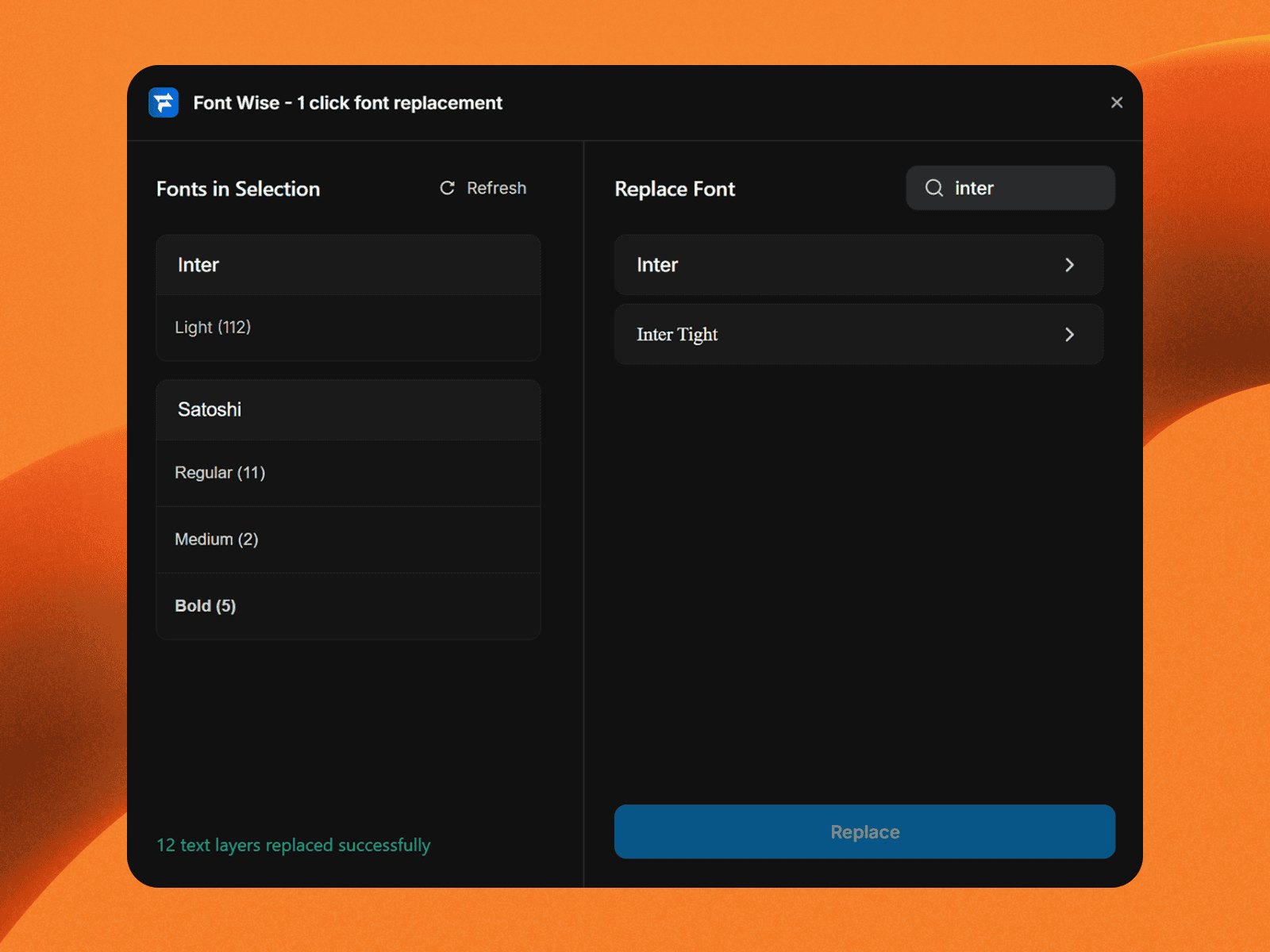 Screenshot 4 for Font Wise - 1 click font replacement, a Framer Marketplace plugin by Framer Spark.