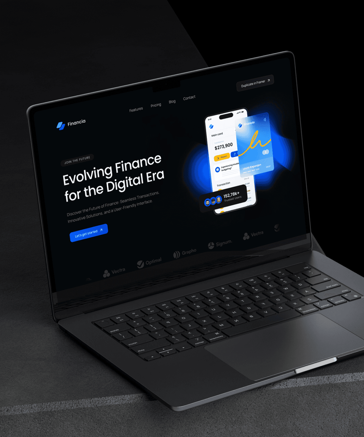 Screenshot 1 for Financia, a Framer Marketplace template by Fahlur Rozzi.