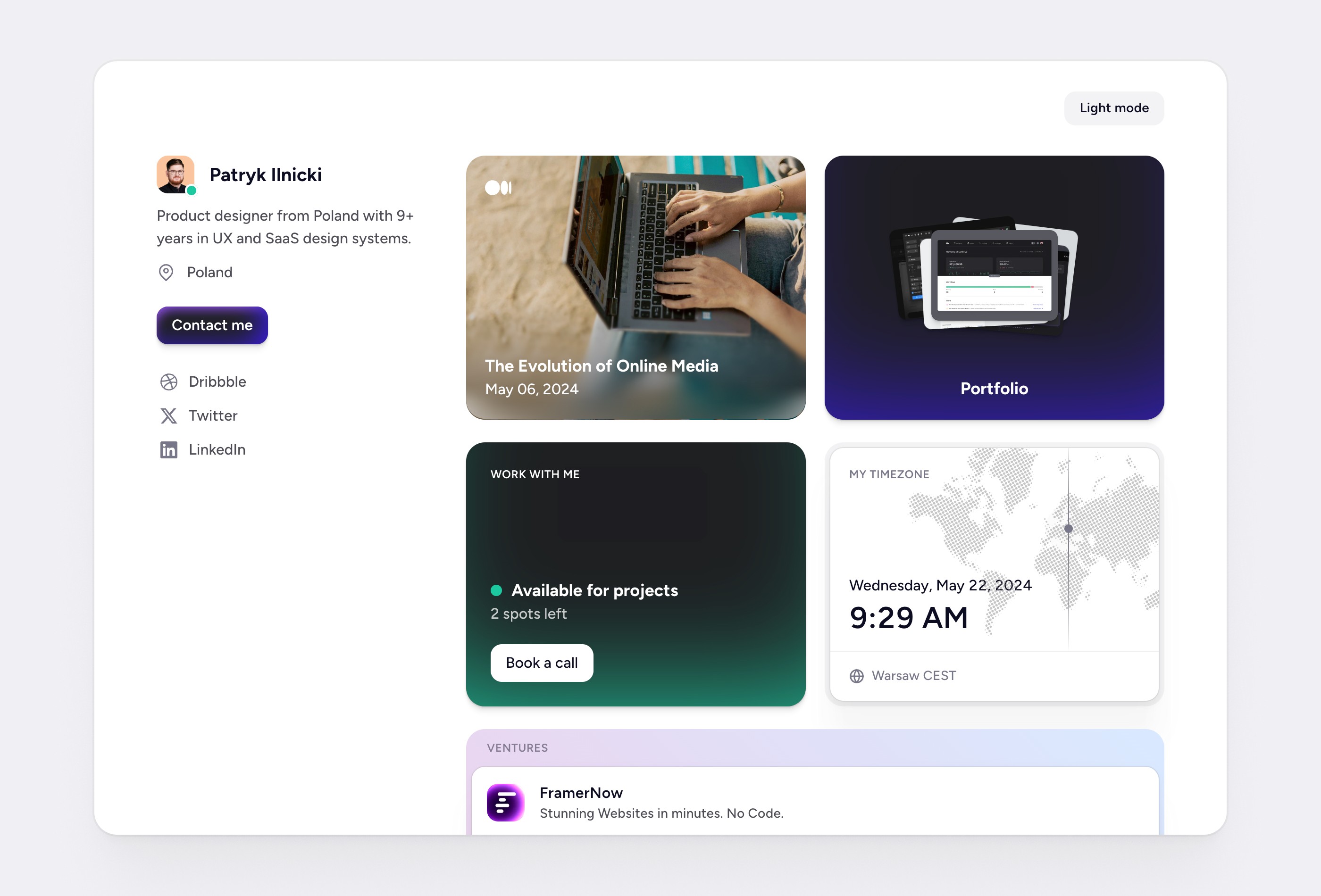 Screenshot 2 for Widget, a Framer Marketplace template by Patryk Ilnicki.