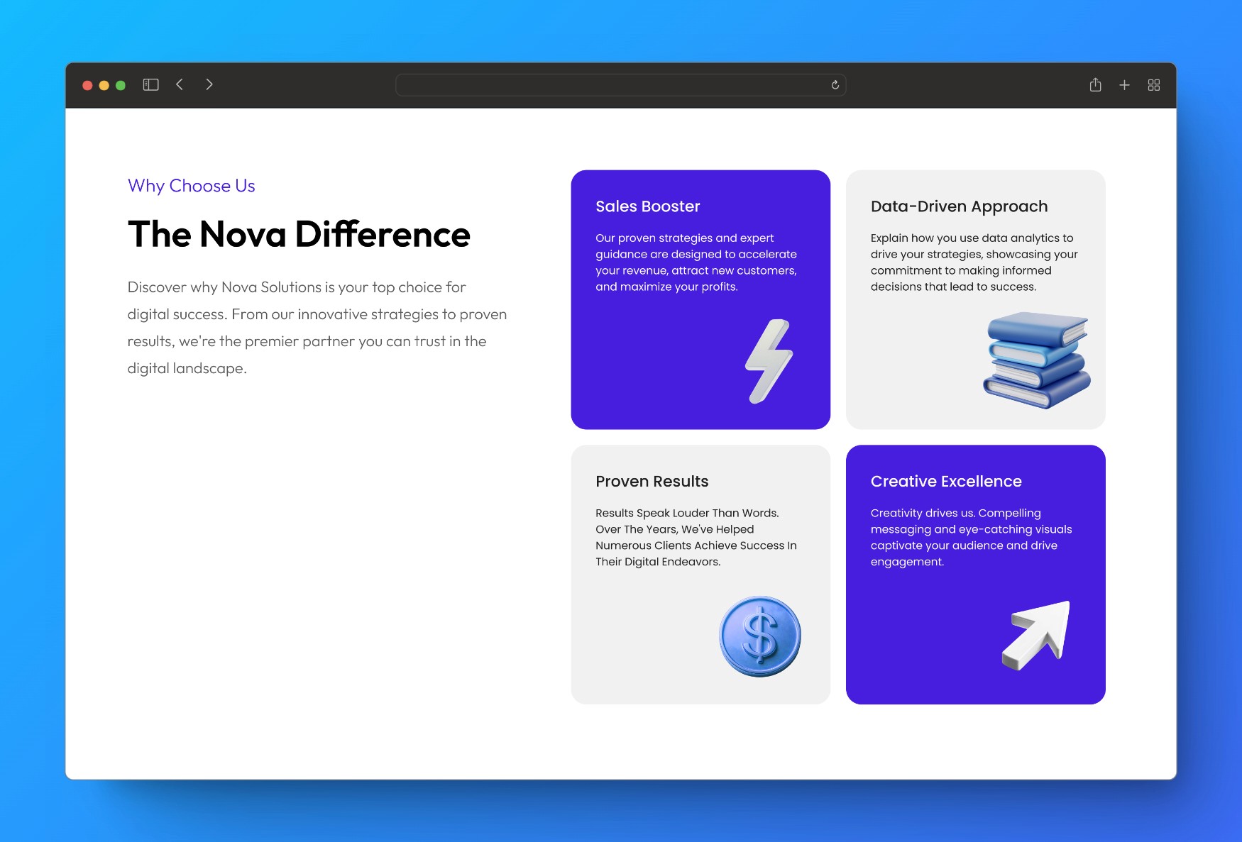 Screenshot 4 for NovaSolutions, a Framer Marketplace template by Shubham Biswas.