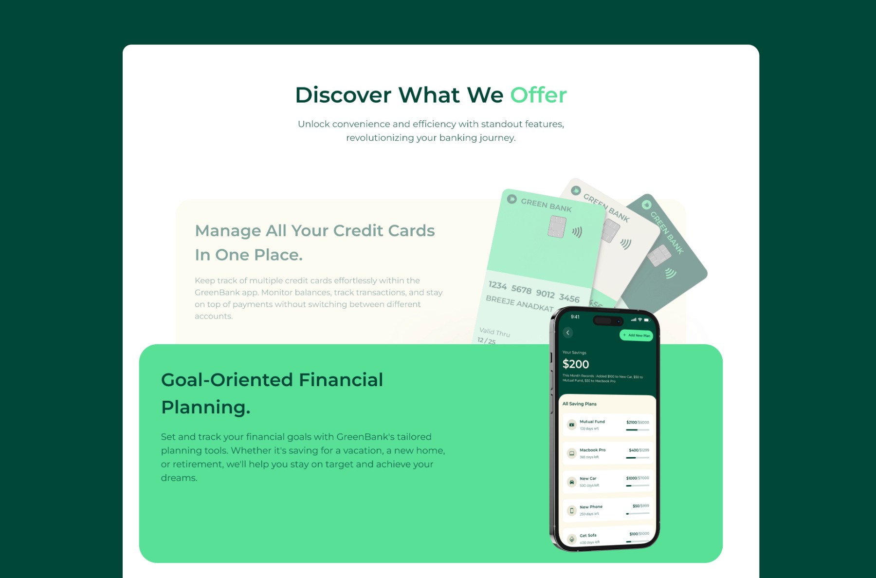 Screenshot 3 for GreenBank, a Framer Marketplace template by Breeje Anadkat.