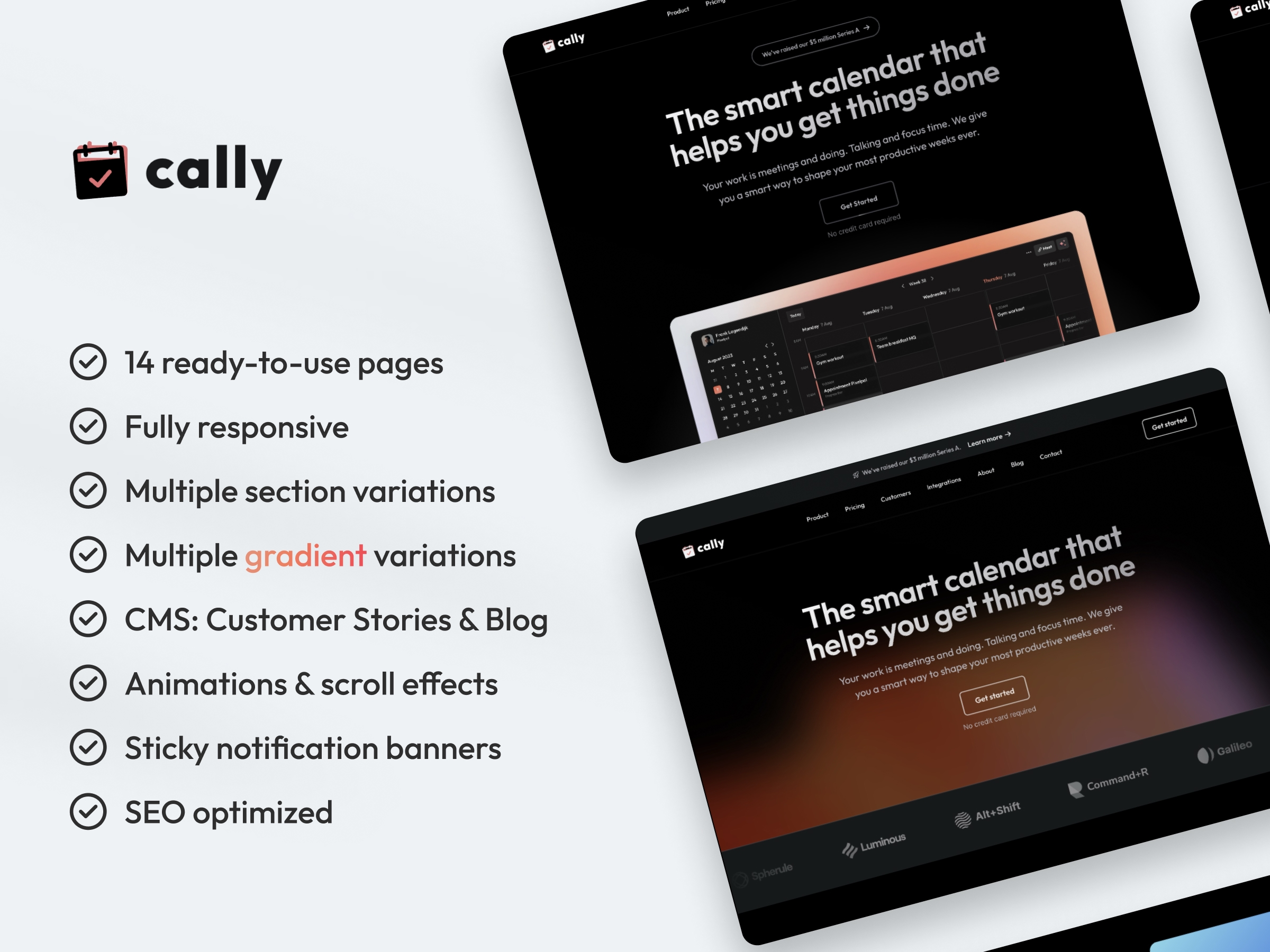 Screenshot 2 for Cally, a Framer Marketplace template by Pixelpal.