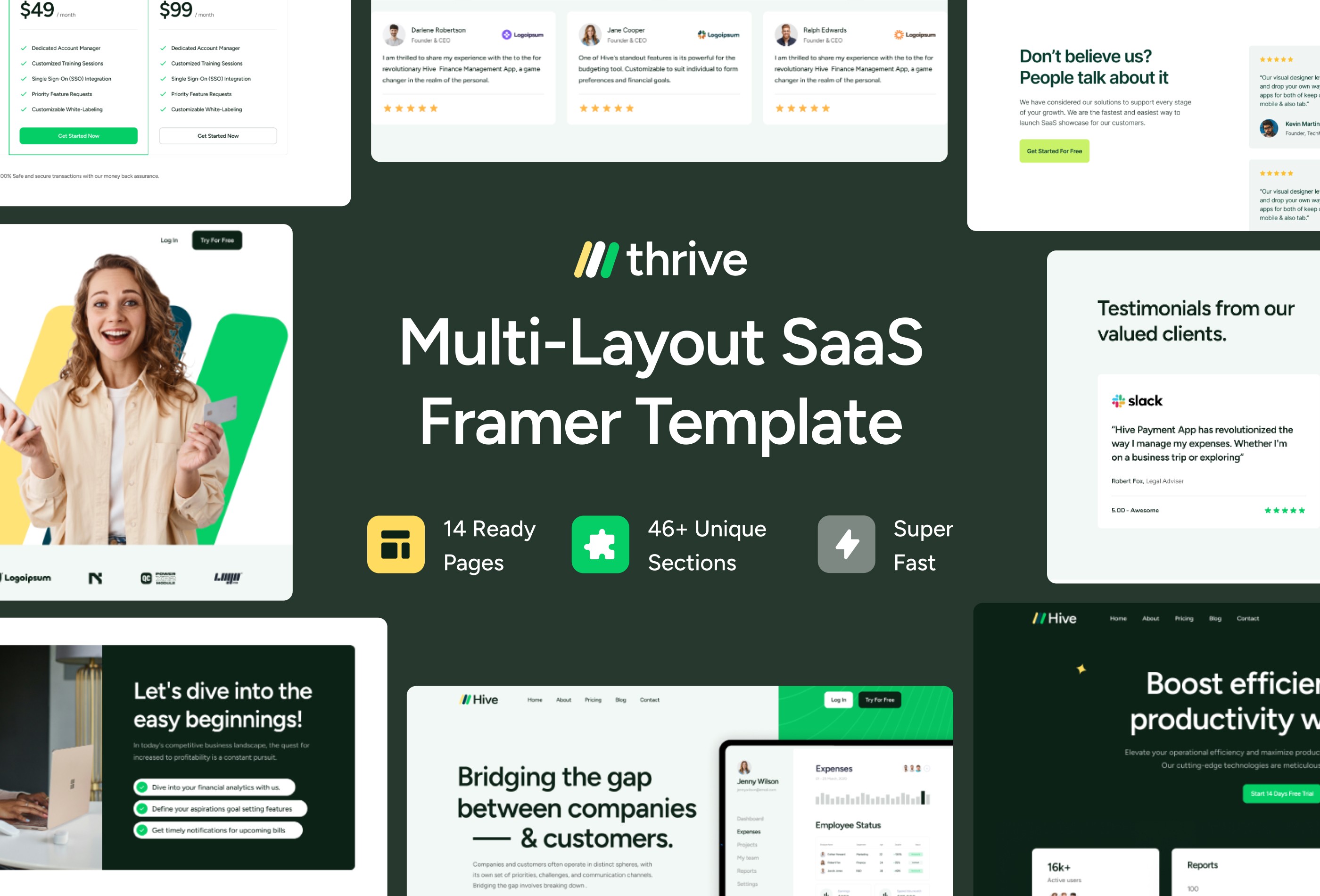 Screenshot 1 for Thrive, a Framer Marketplace template by Framerbite.
