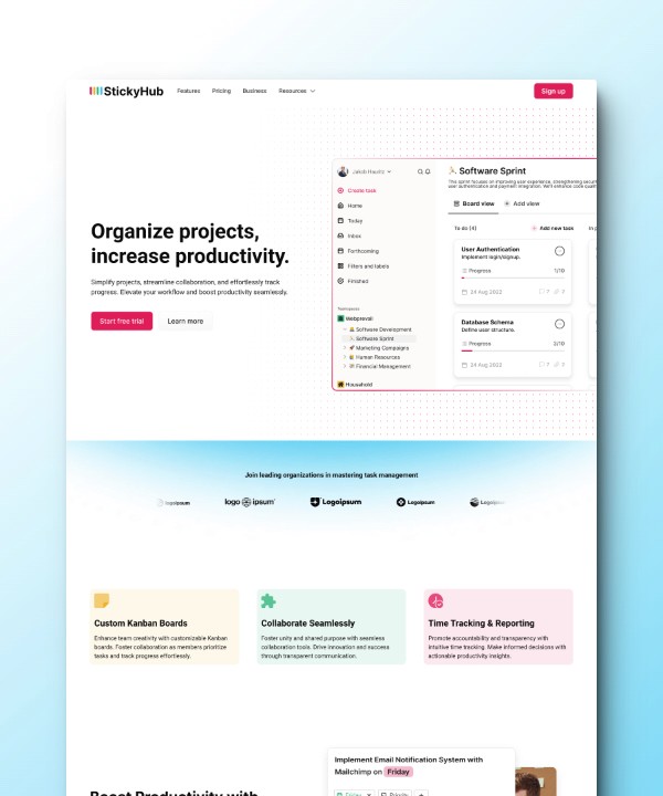 Screenshot 1 for StickyHub, a Framer Marketplace template by Jakob Hauritz.