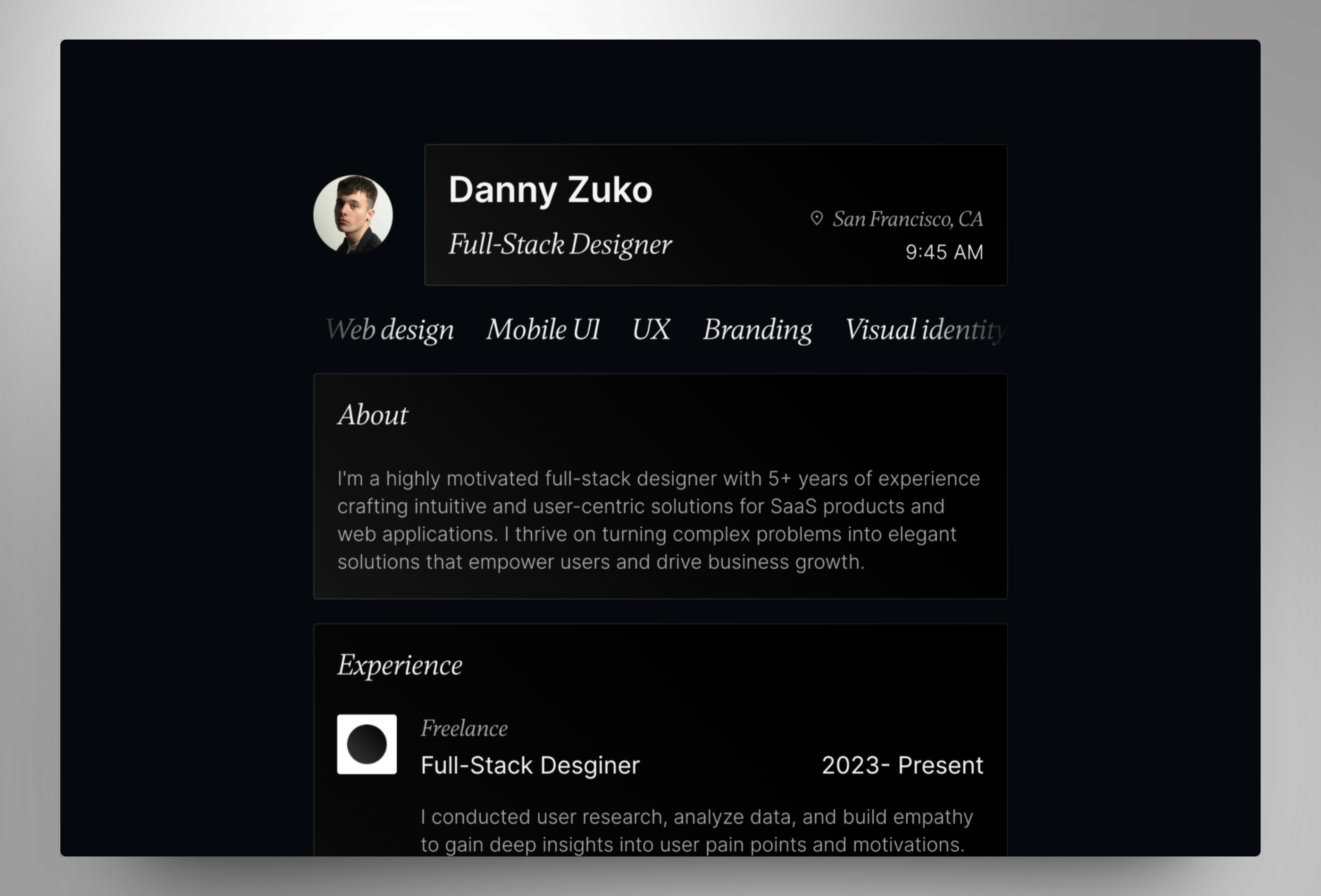 Screenshot 2 for Vio, a Framer Marketplace template by Danny Quijano.