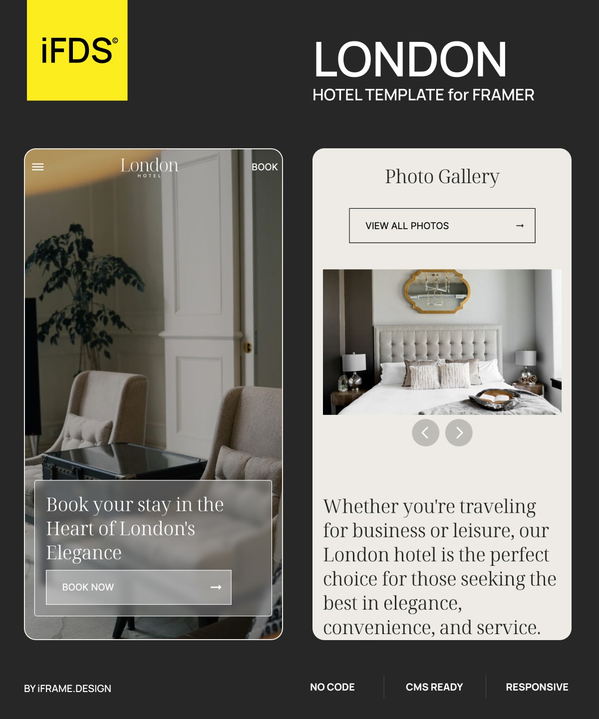 Screenshot 1 for LondonHotel, a Framer Marketplace template by IFRAME DESIGN.