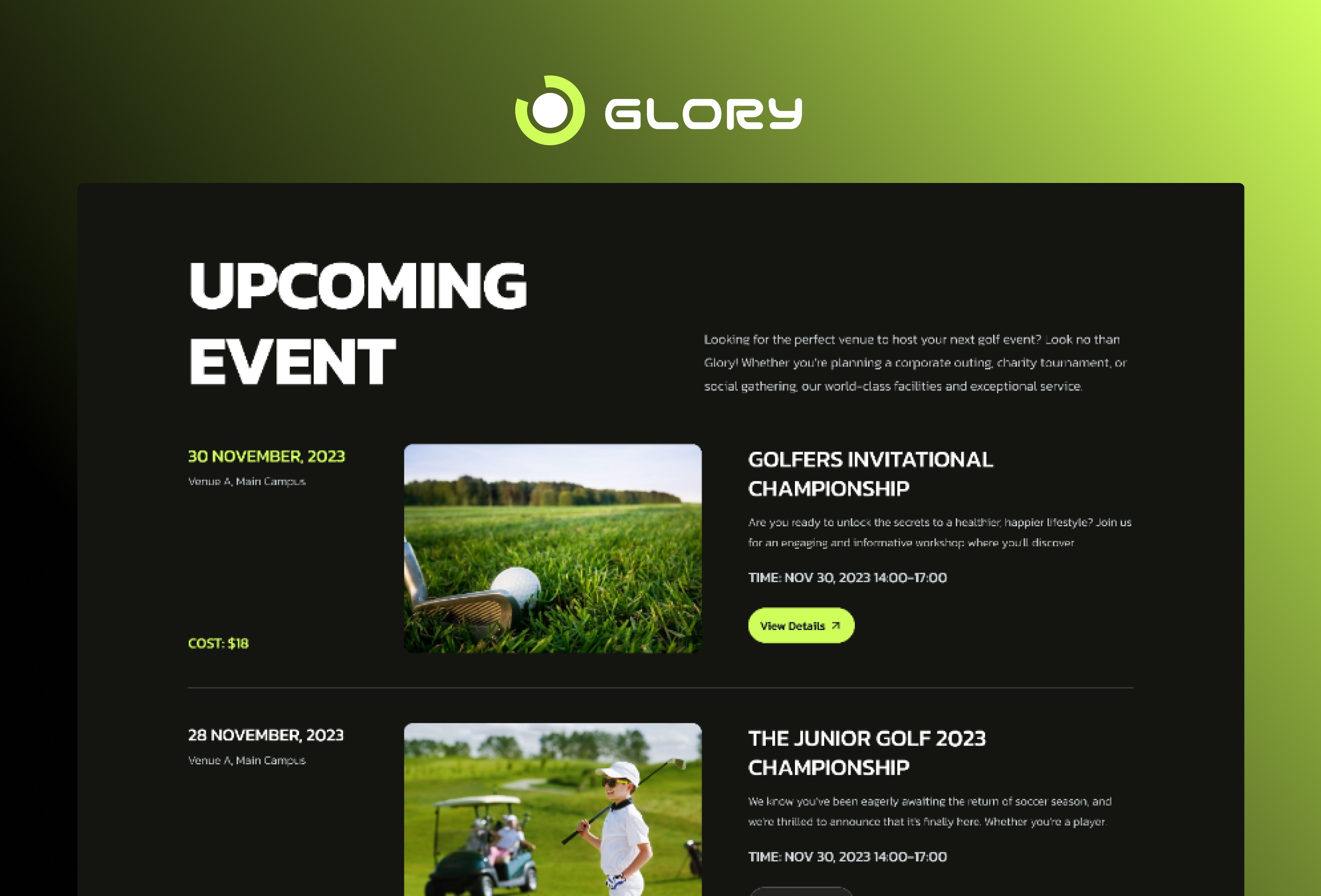 Screenshot 3 for Glory, a Framer Marketplace template by Sailr.