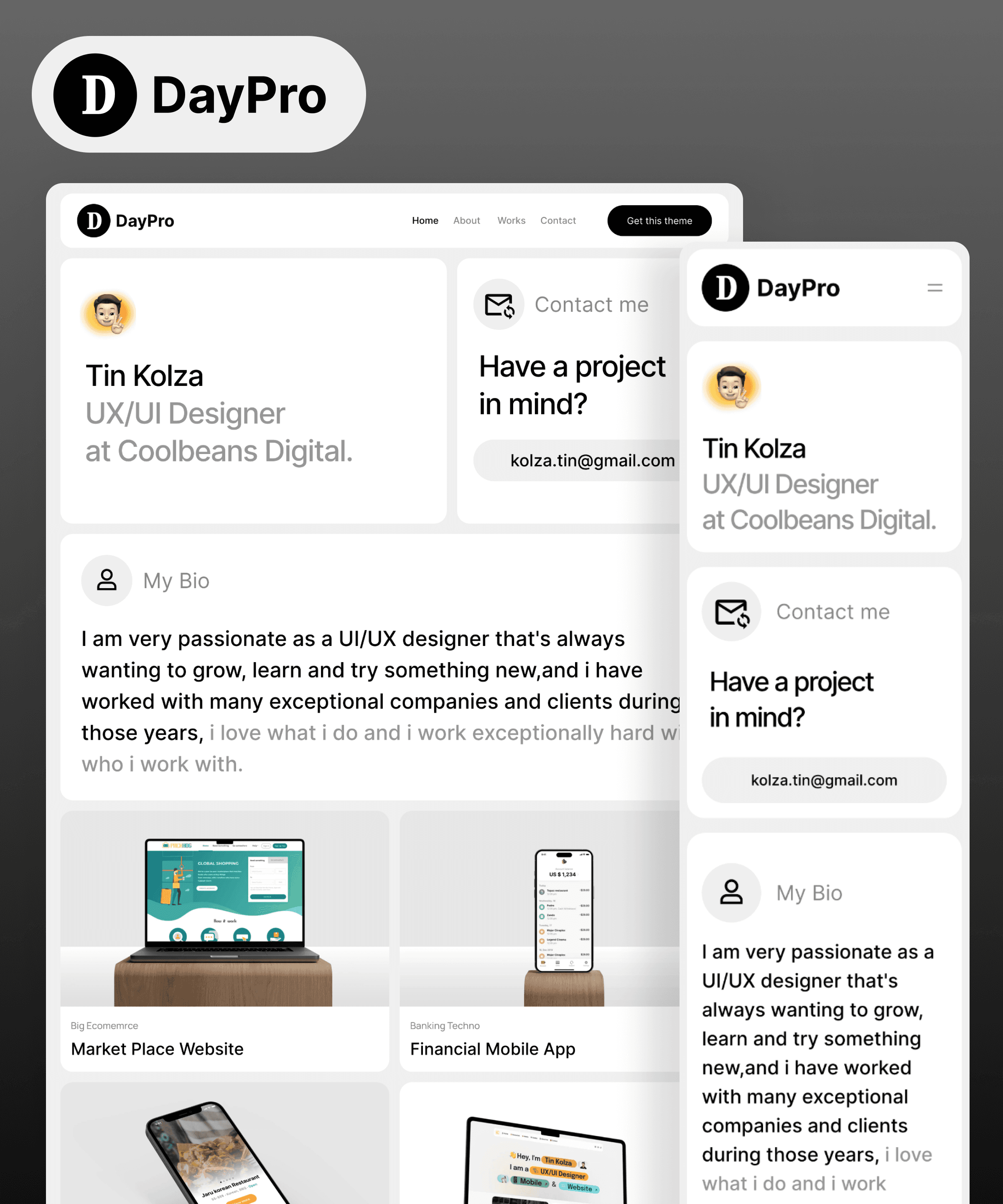 Screenshot 1 for DayPro, a Framer Marketplace template by Tin Kolza.