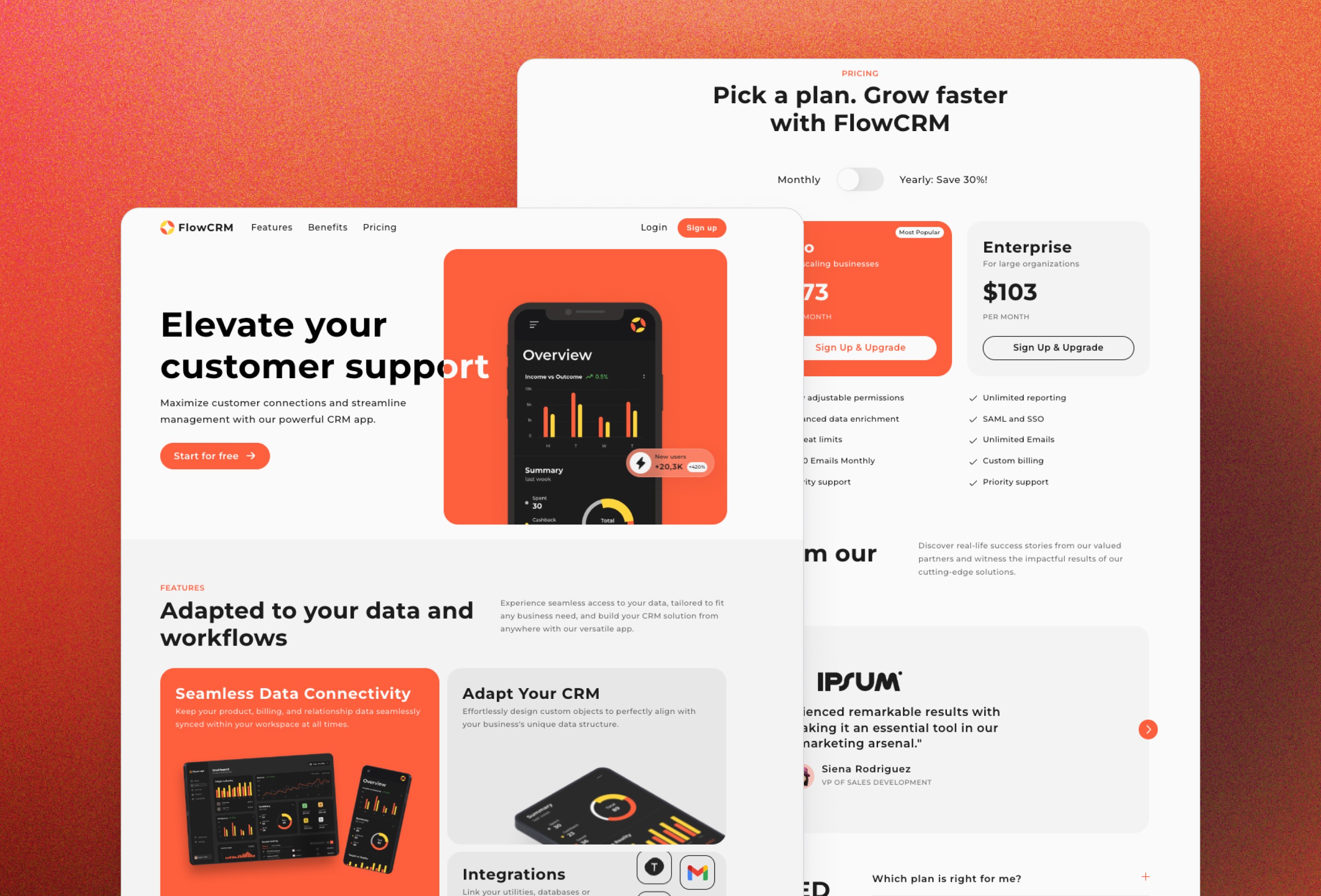 Screenshot 2 for FlowCRM, a Framer Marketplace template by Kseniia Deniakova.