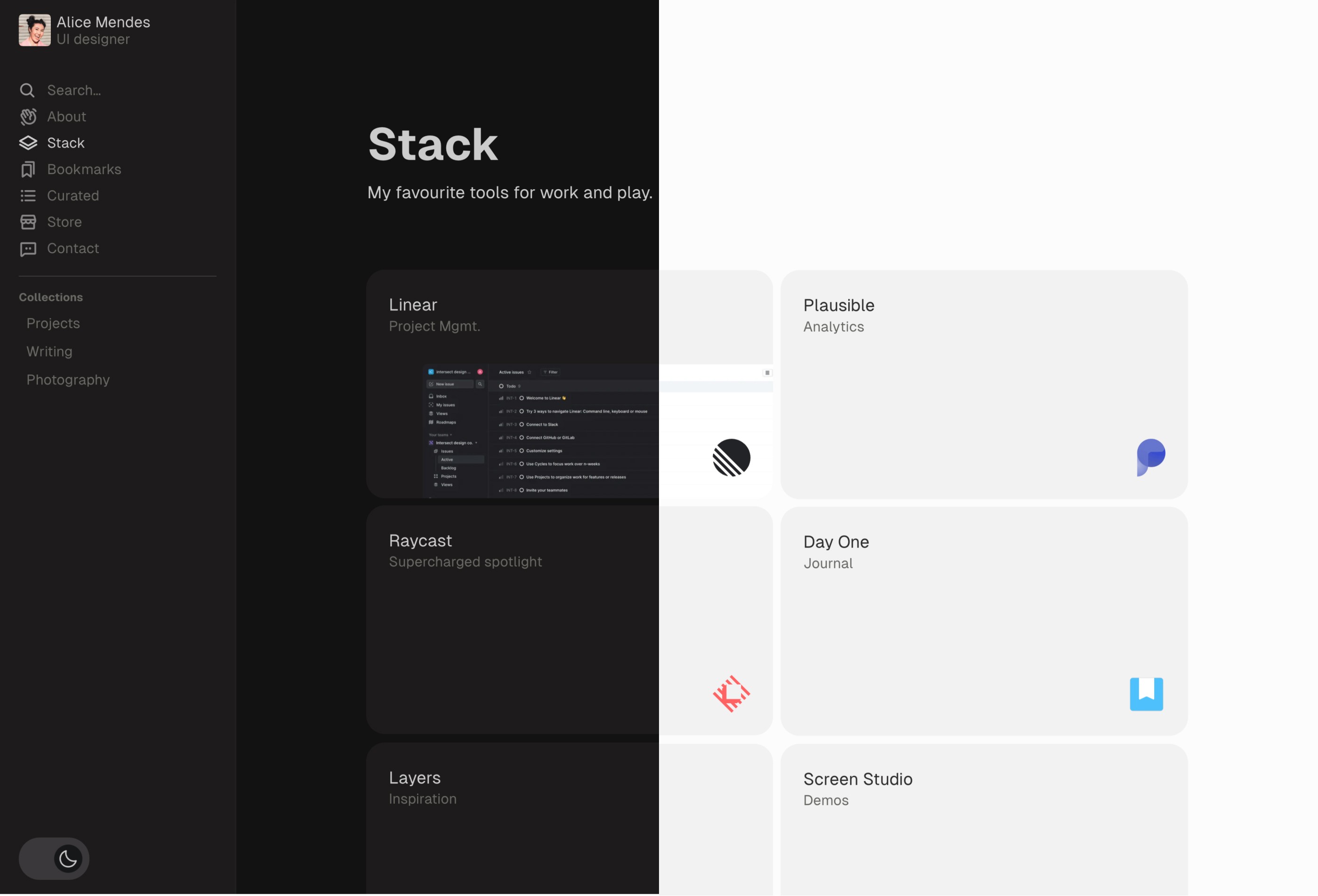 Screenshot 2 for Peek, a Framer Marketplace template by Joe Lee.