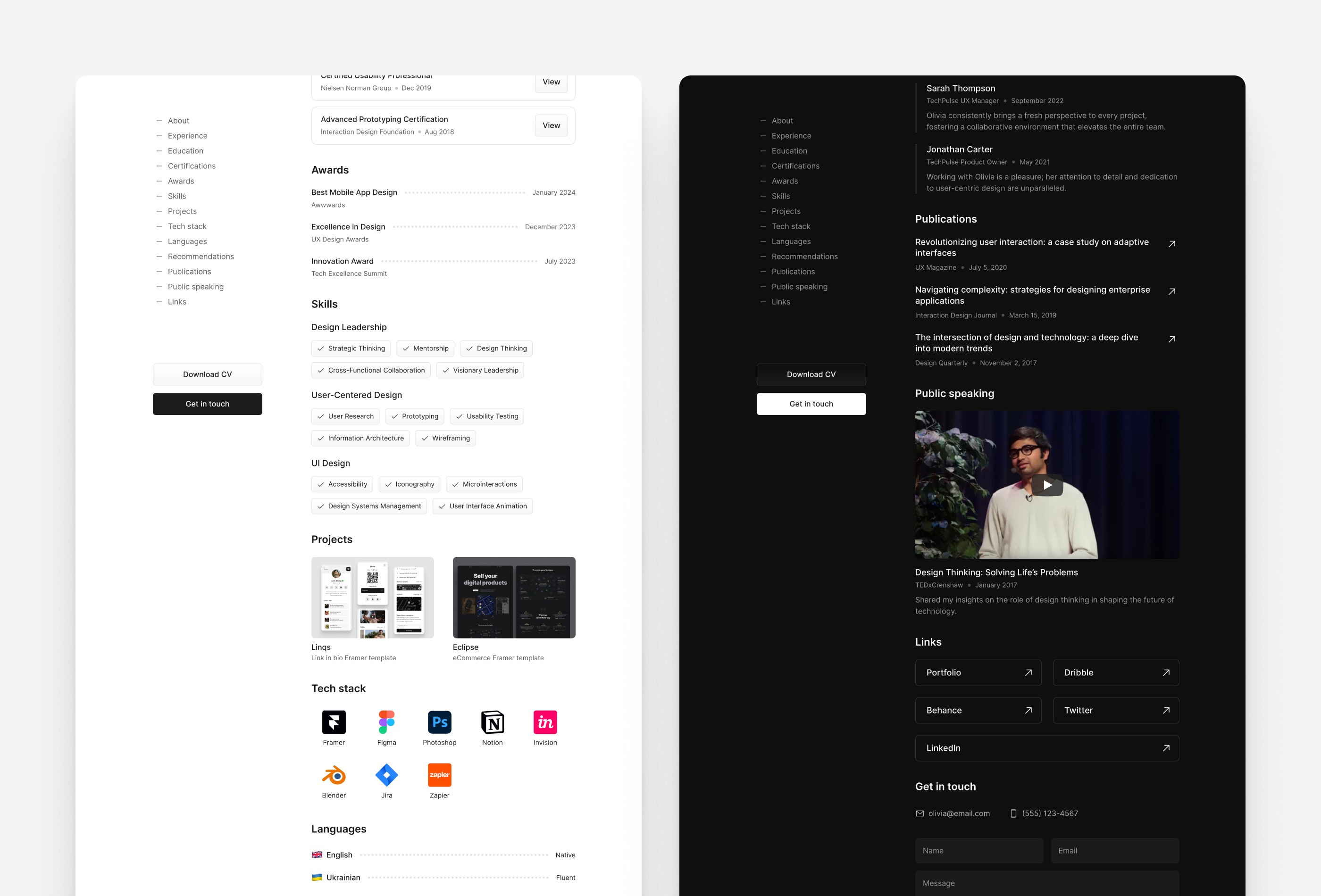 Screenshot 3 for CVictory, a Framer Marketplace template by Boon Design.