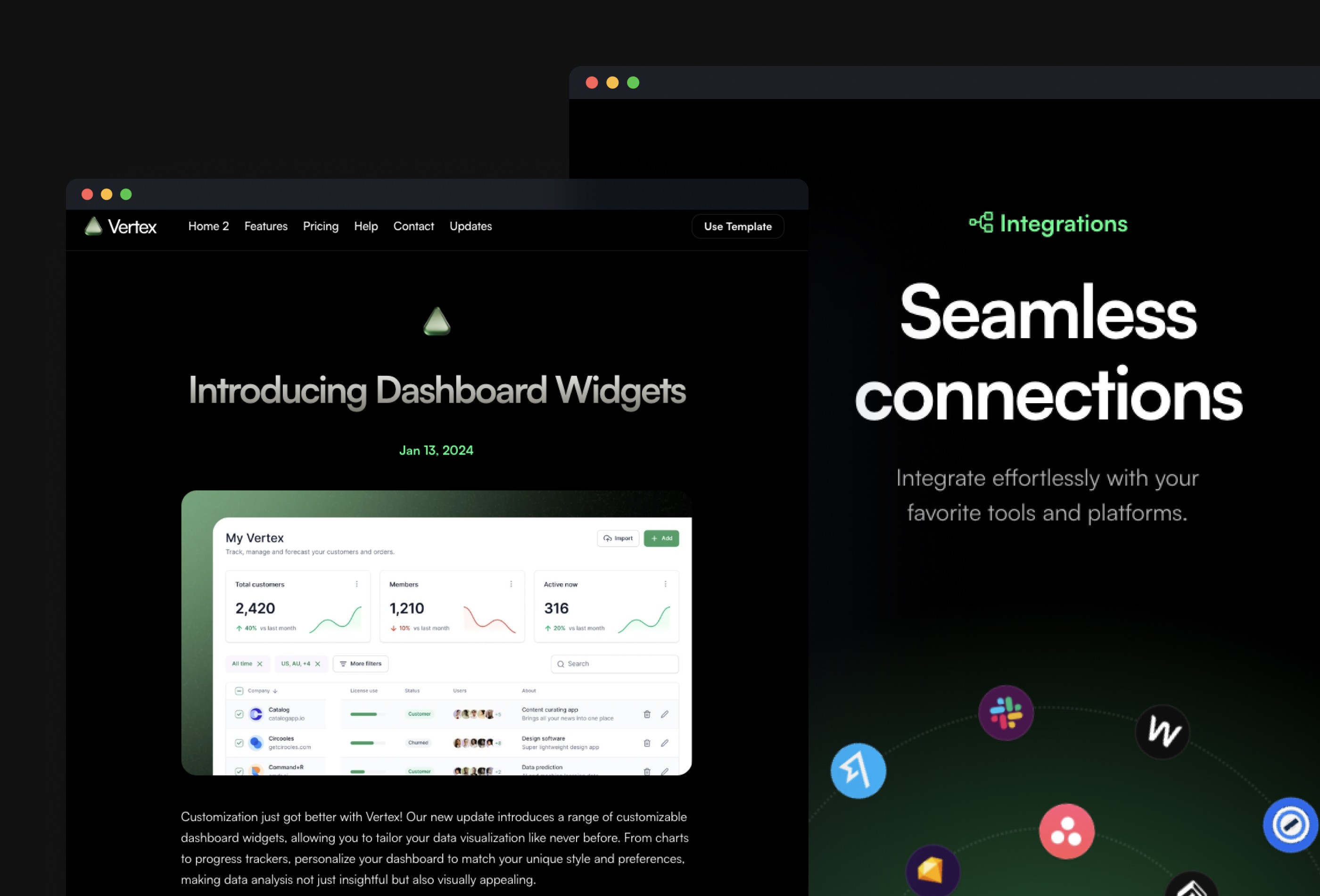 Screenshot 4 for Vertex, a Framer Marketplace template by Mateus Rila.