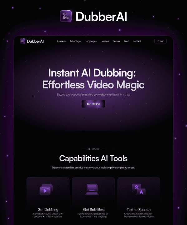 Screenshot 1 for DubberAI, a Framer Marketplace template by Adam Kowalski.