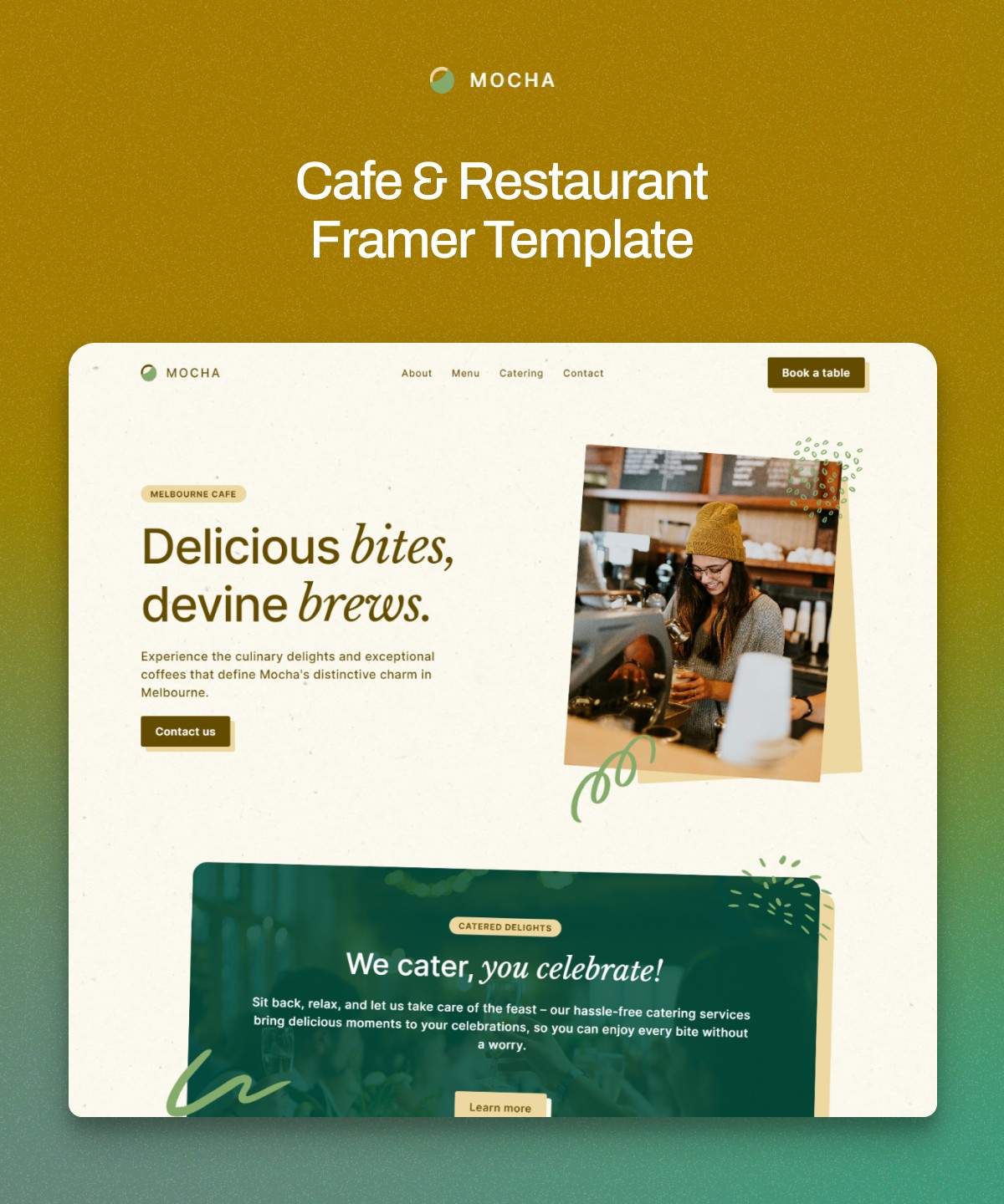 Screenshot 1 for Mocha, a Framer Marketplace template by Vilu.