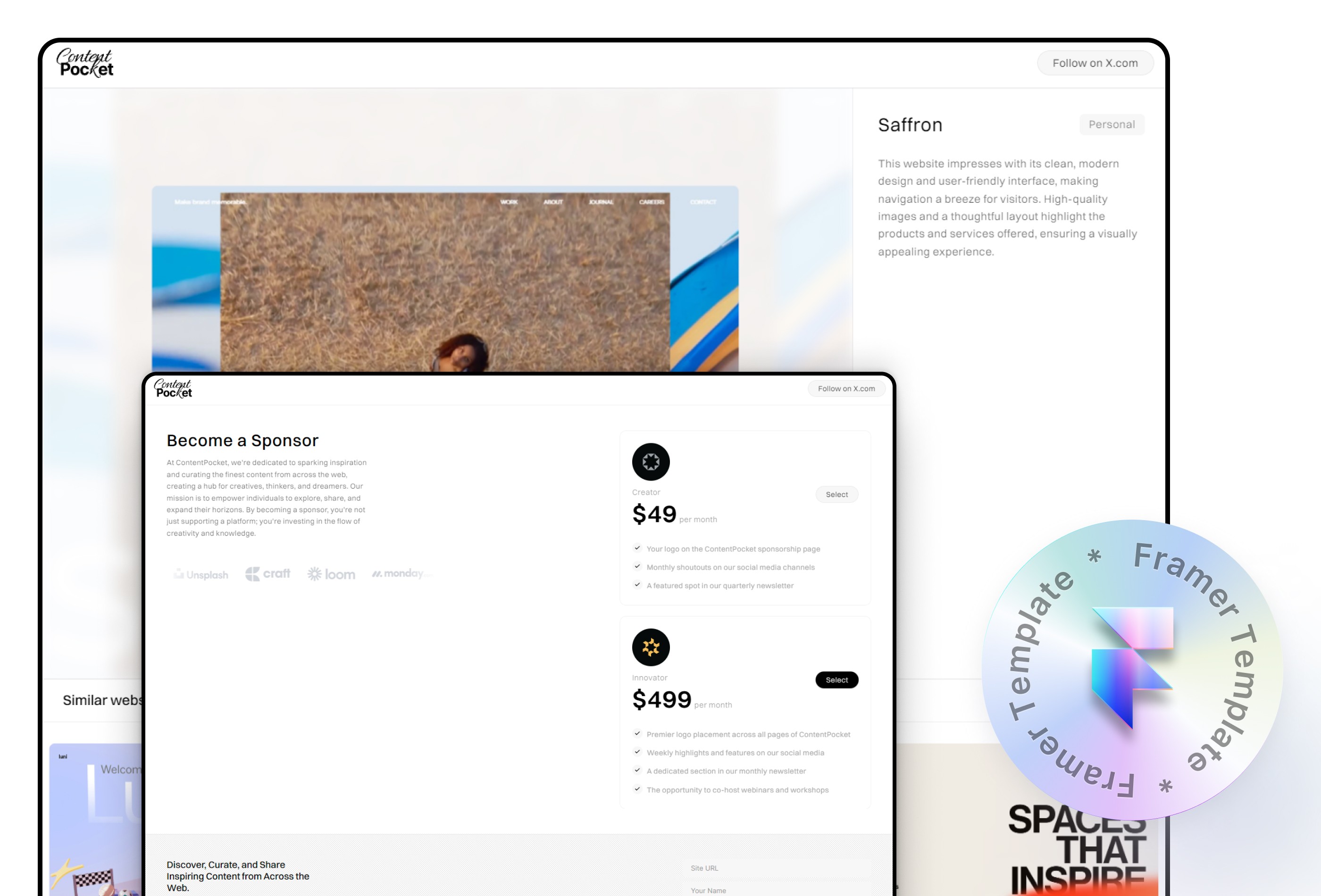 Screenshot 3 for ContentPocket, a Framer Marketplace template by Noman.
