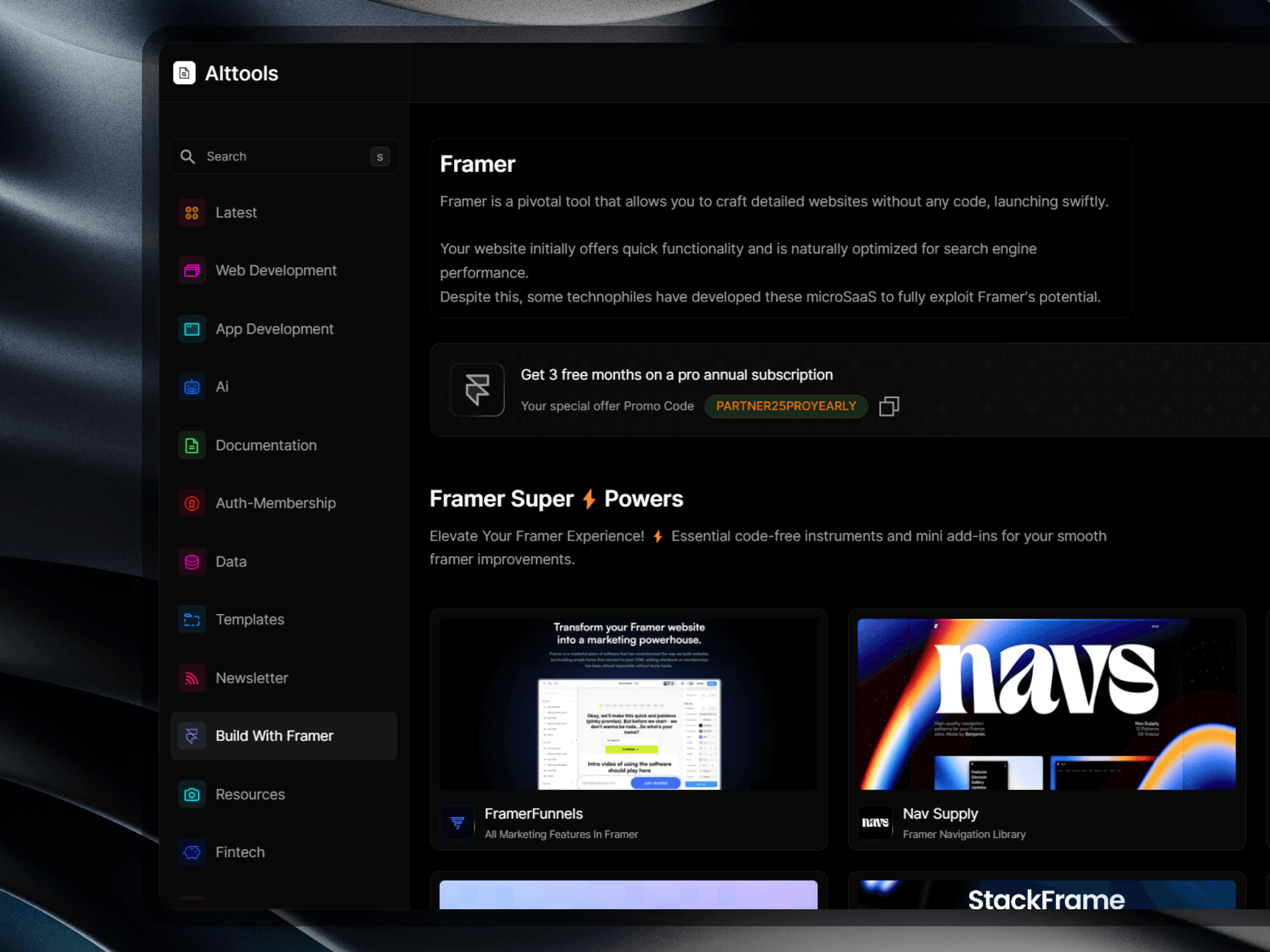 Screenshot 2 for AltTools, a Framer Marketplace template by Kayode.