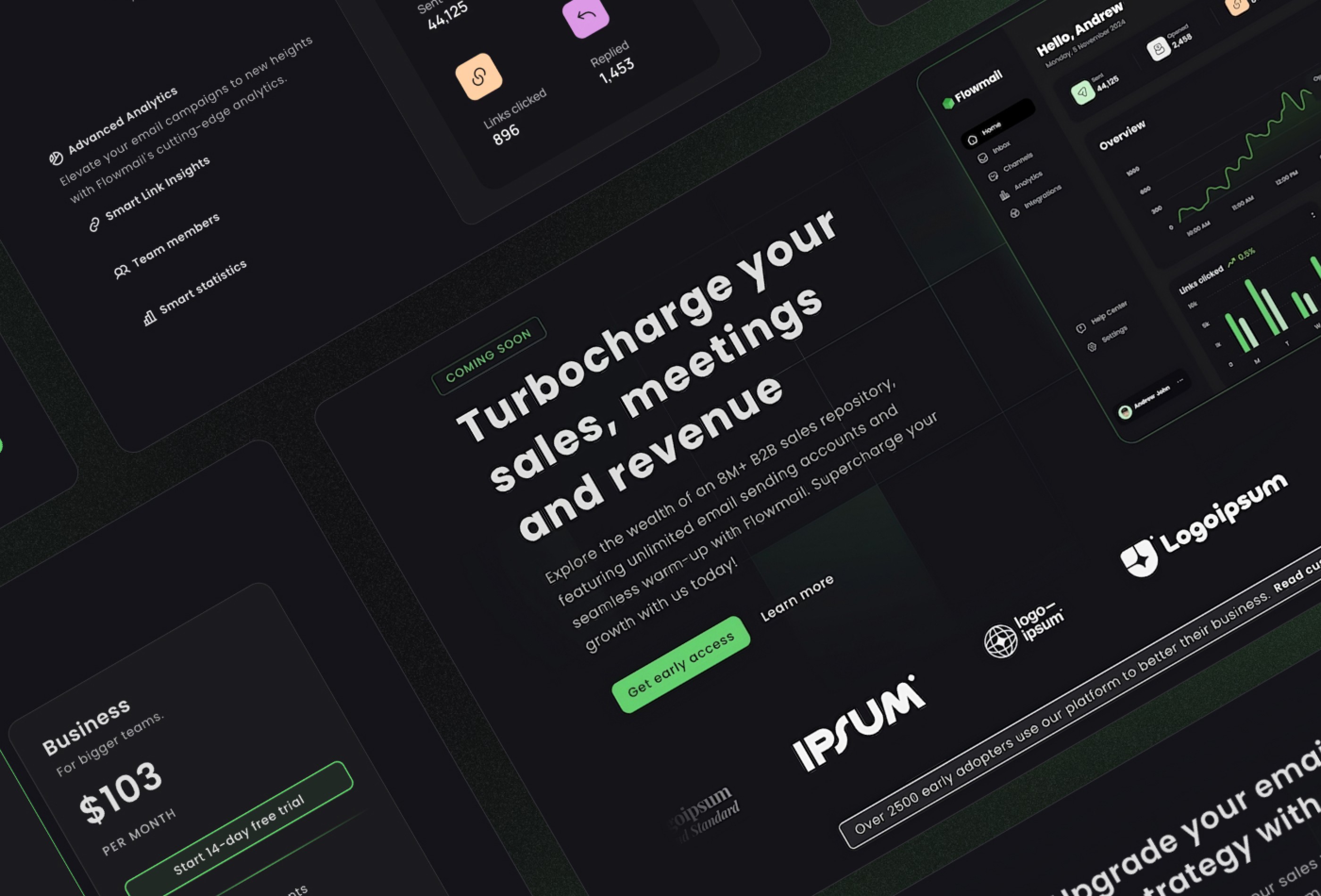 Screenshot 3 for Flowmail, a Framer Marketplace template by Kseniia Deniakova.