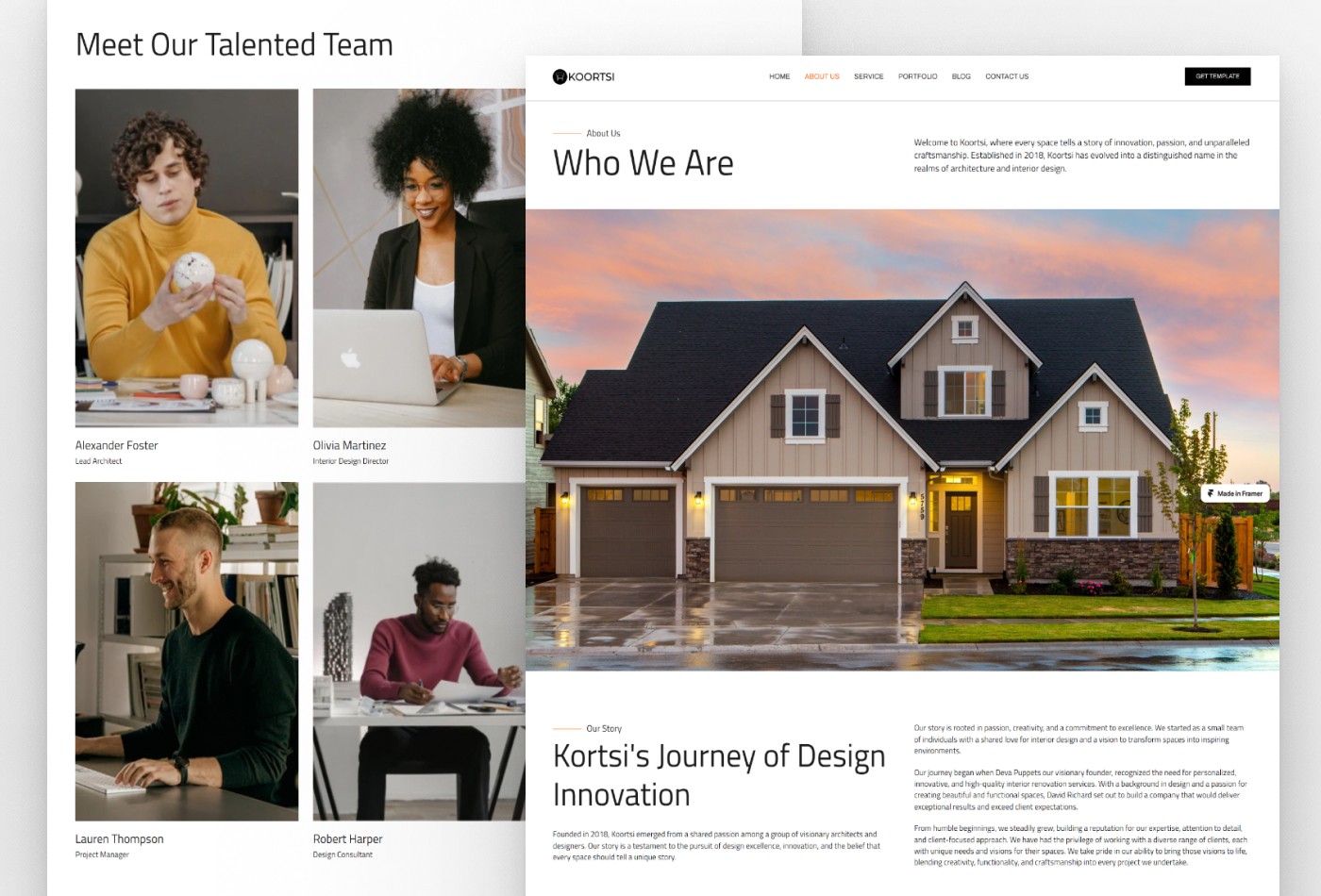 Screenshot 3 for KOORTSI, a Framer Marketplace template by Honocoroko.