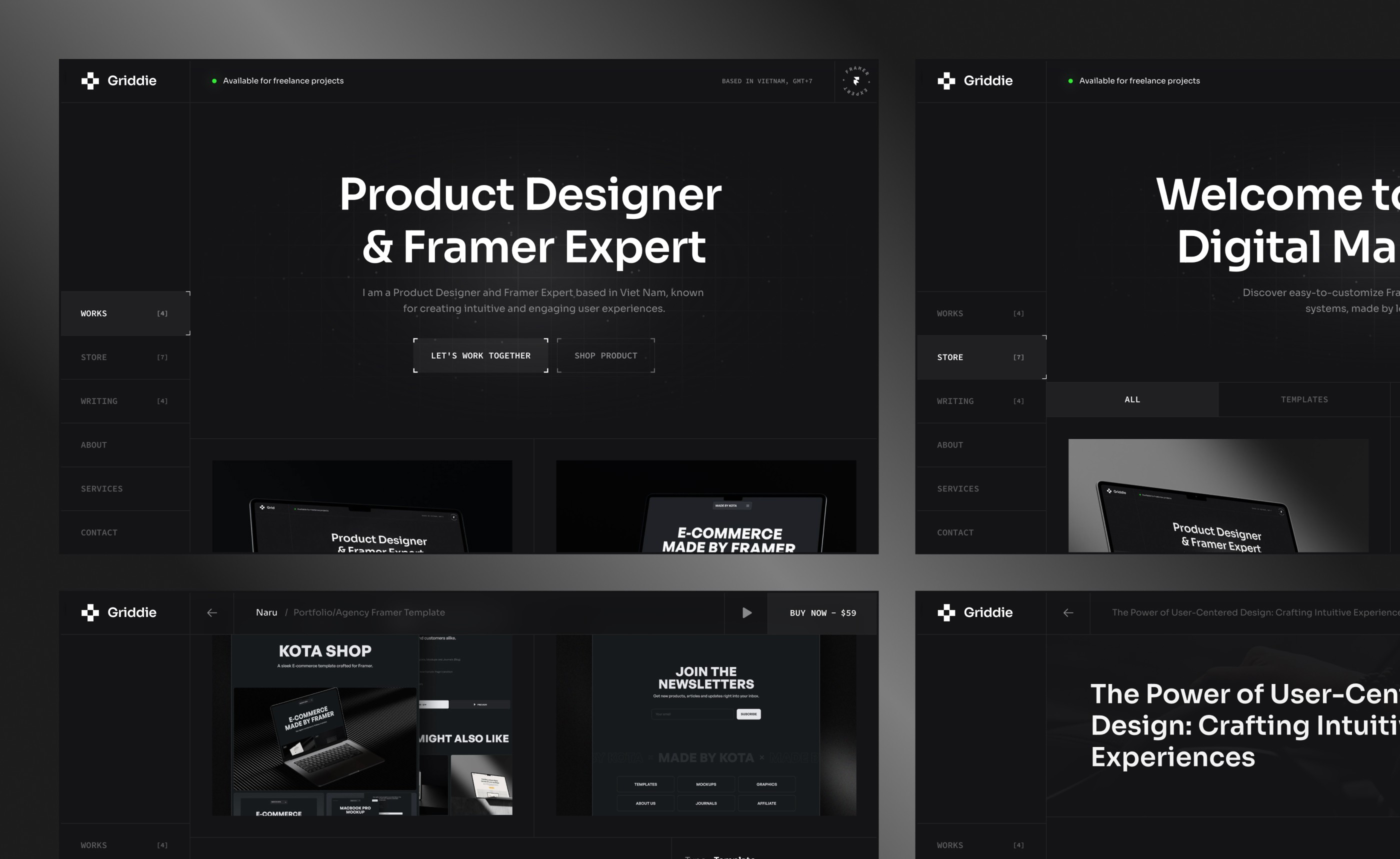 Screenshot 2 for Griddie, a Framer Marketplace template by Kota.