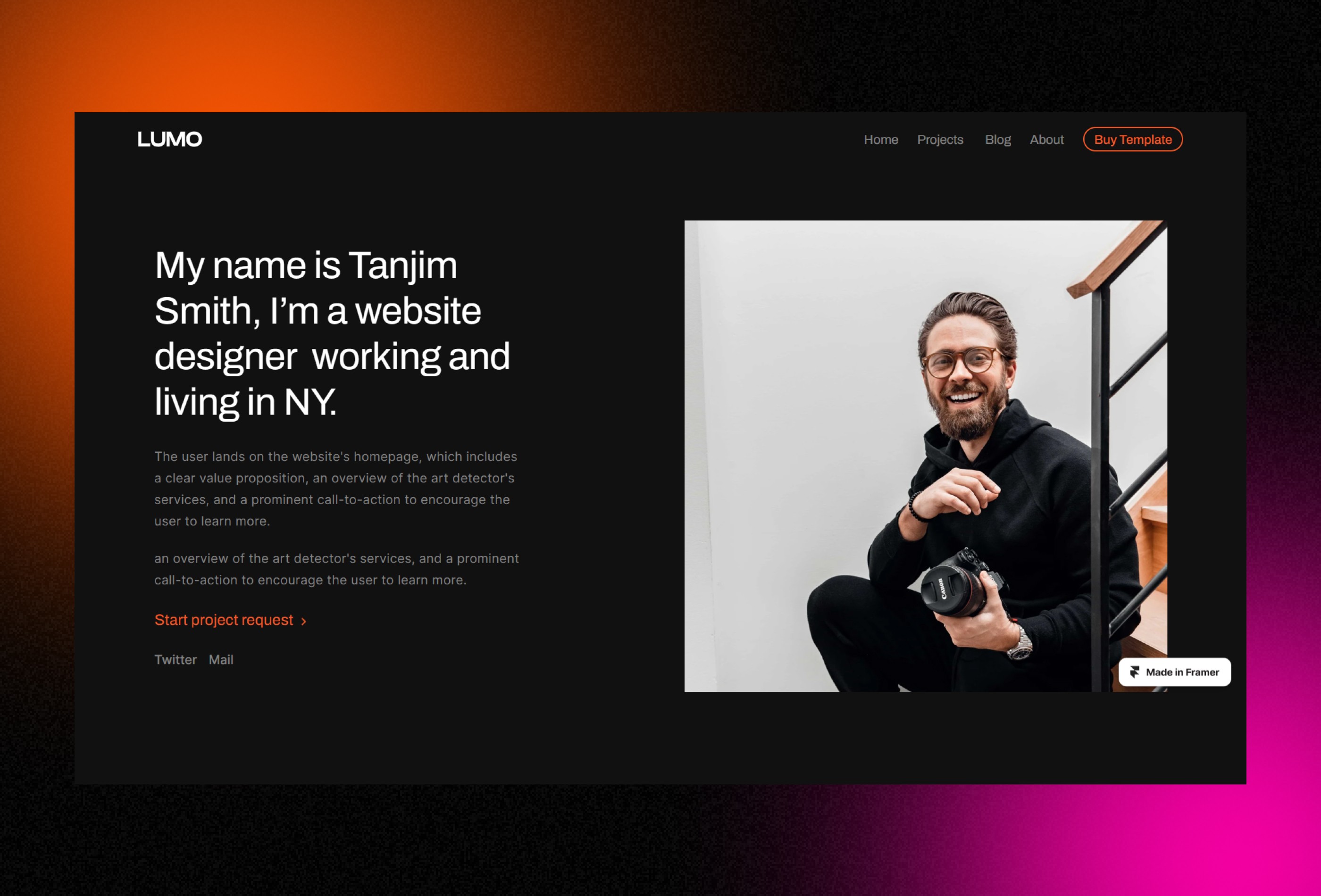 Screenshot 4 for LUMO, a Framer Marketplace template by Tanjim Islam.