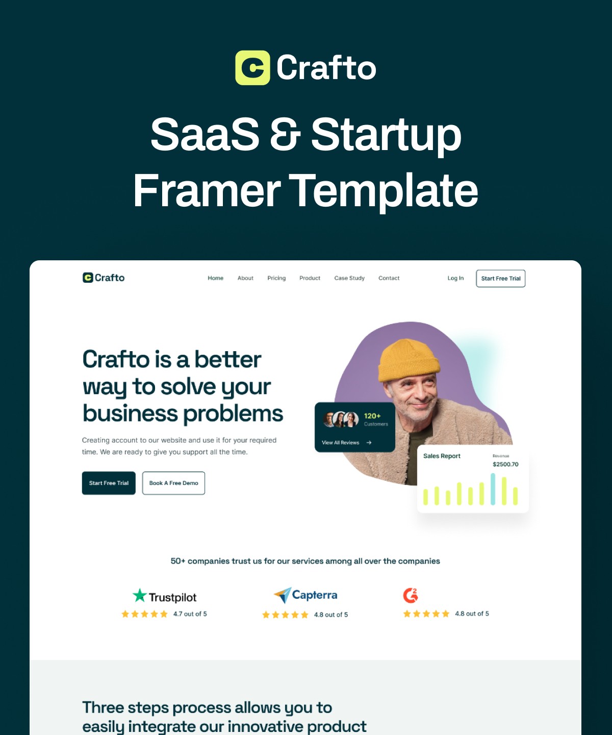 Screenshot 1 for Crafto, a Framer Marketplace template by Framerbite.