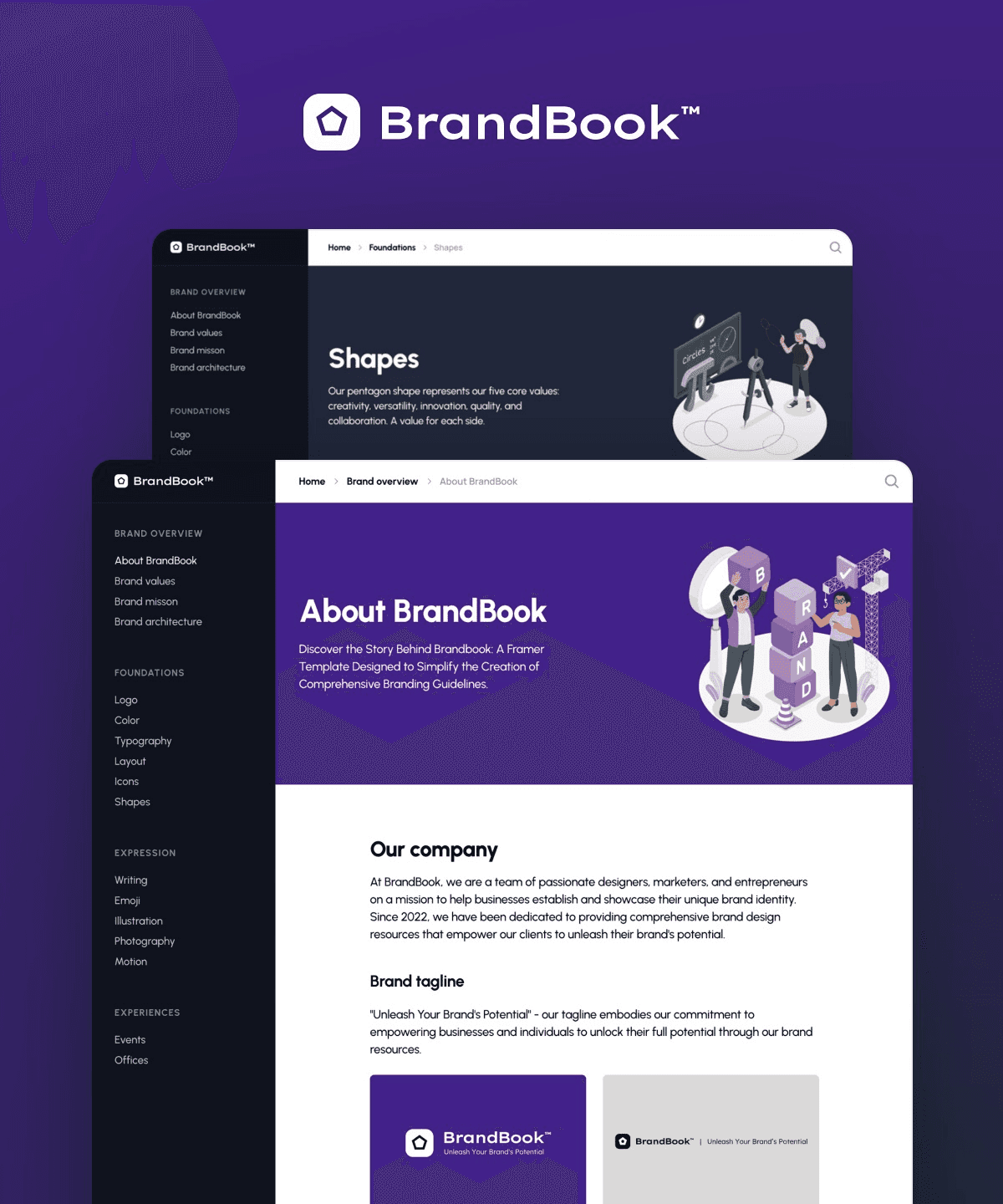 Screenshot 1 for BrandBook, a Framer Marketplace template by Codomic.