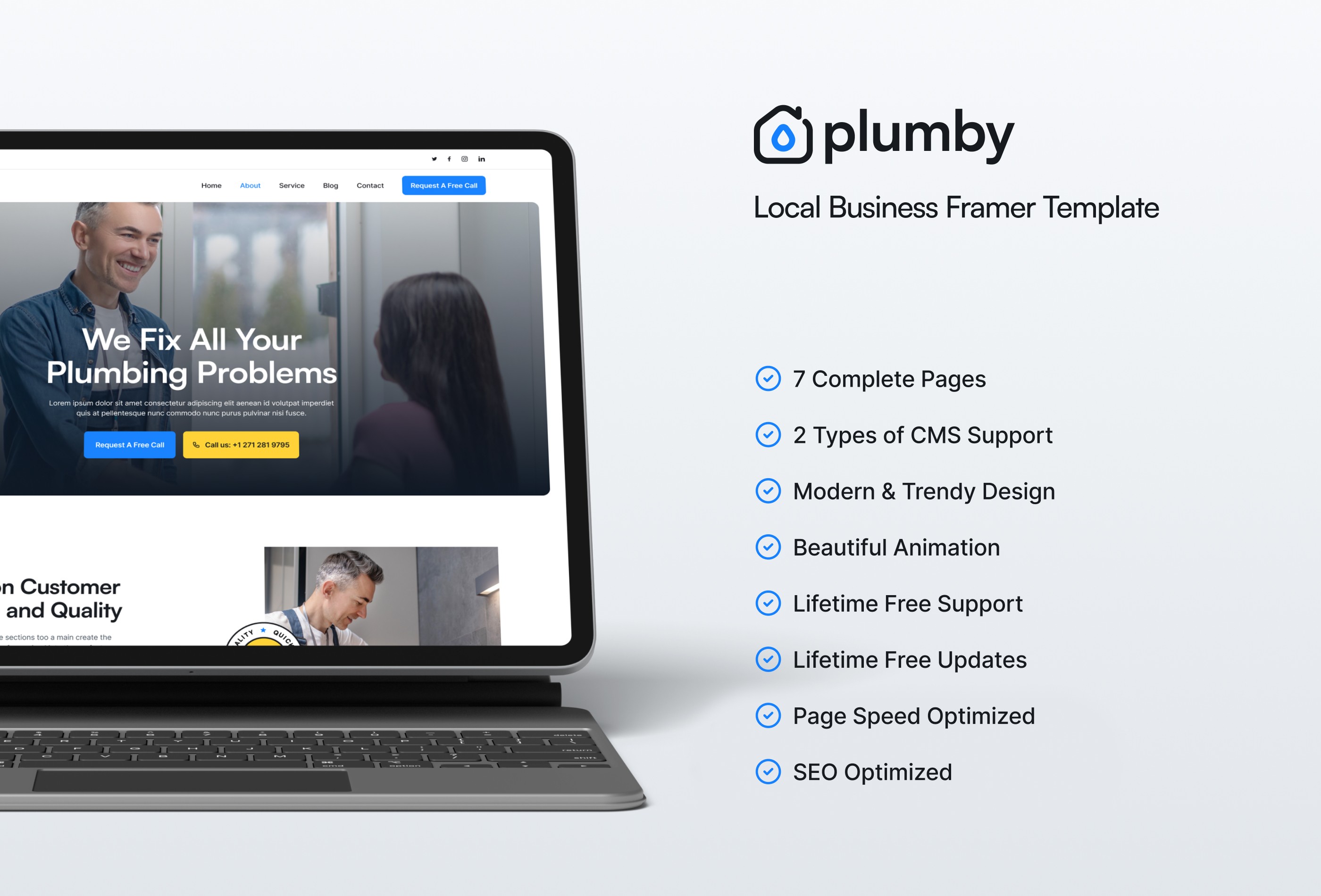 Screenshot 2 for Plumby, a Framer Marketplace template by Framerbite.
