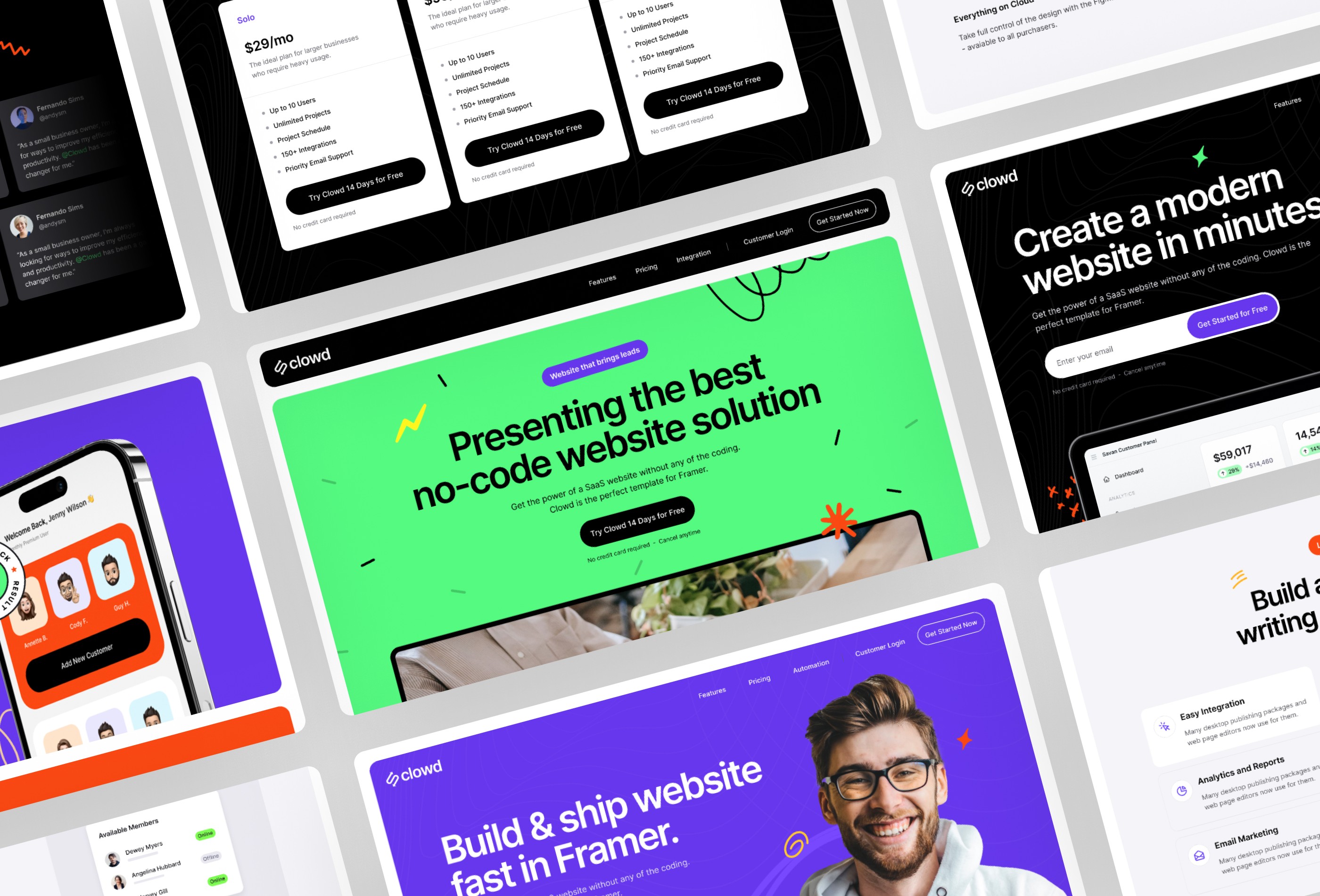 Screenshot 2 for Clowd, a Framer Marketplace template by Framerbite.