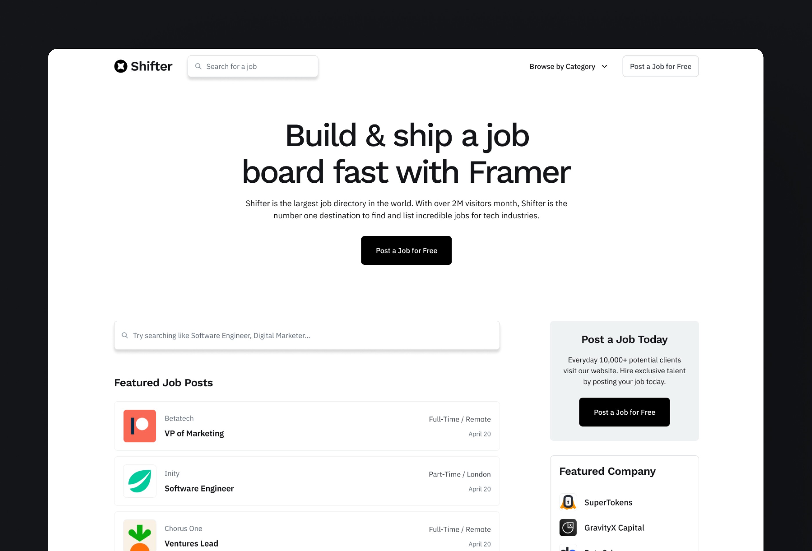 Screenshot 3 for Shifter, a Framer Marketplace template by Framerbite.
