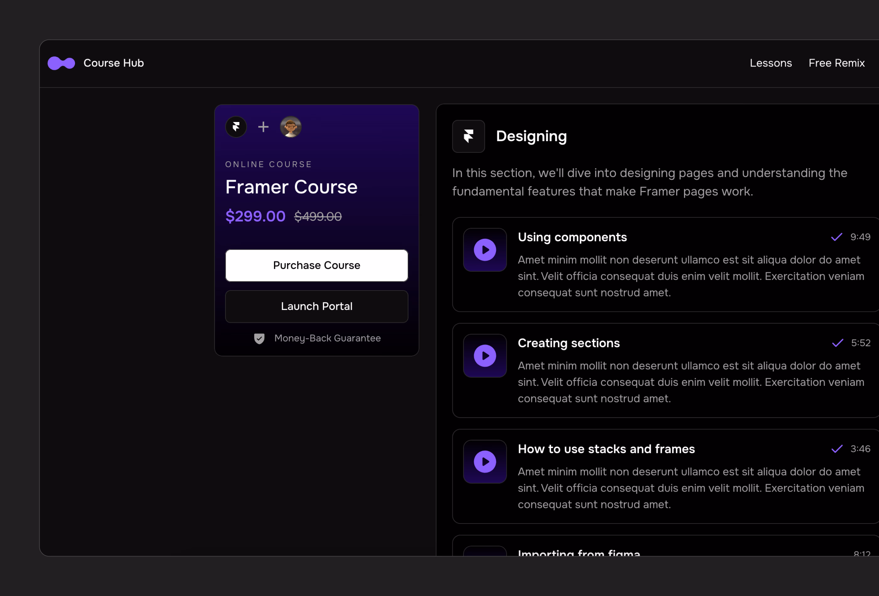 Screenshot 4 for Designer Hub, a Framer Marketplace template by Danny Sapio.