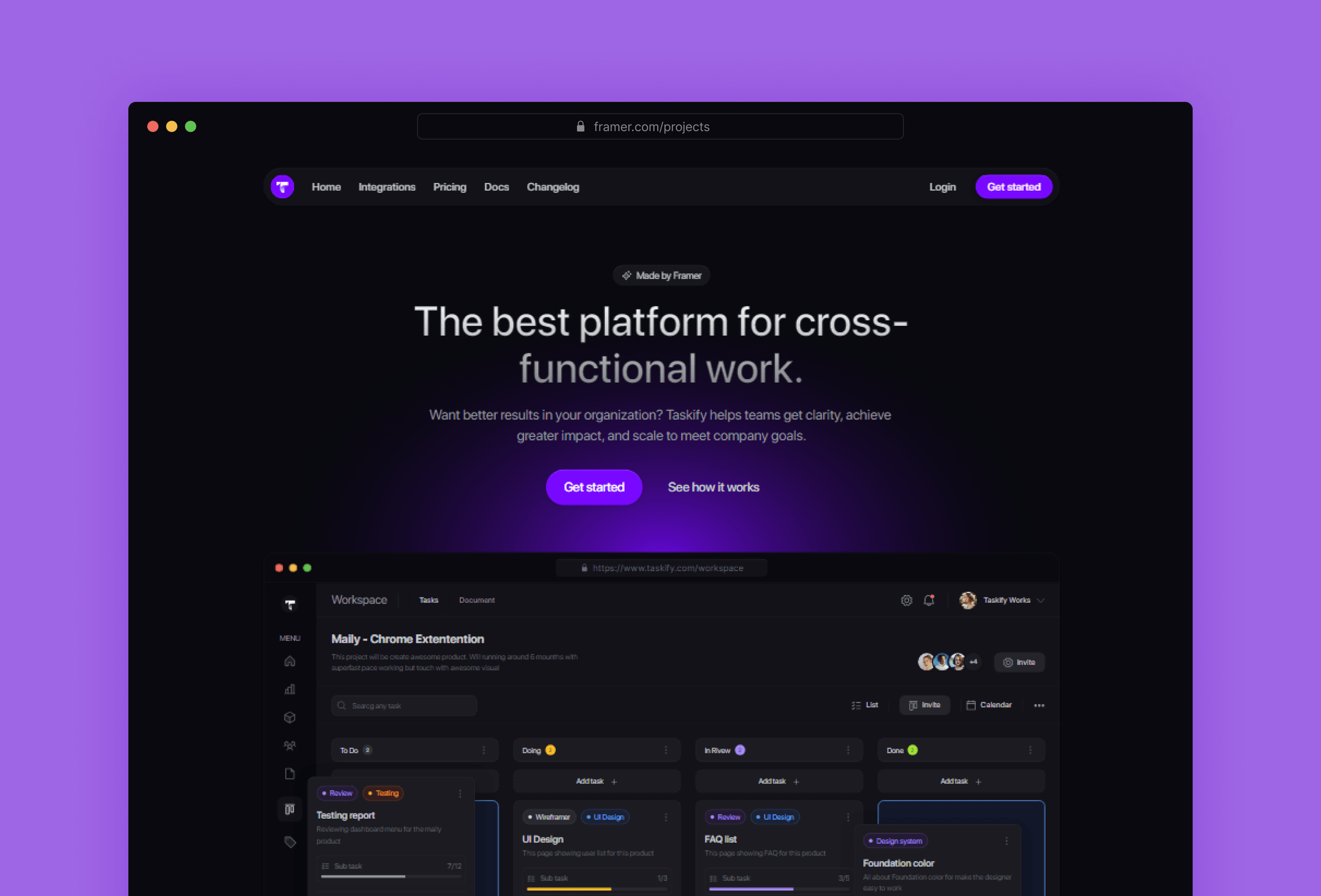Screenshot 2 for Taskify, a Framer Marketplace template by Dmytri Ivanov.