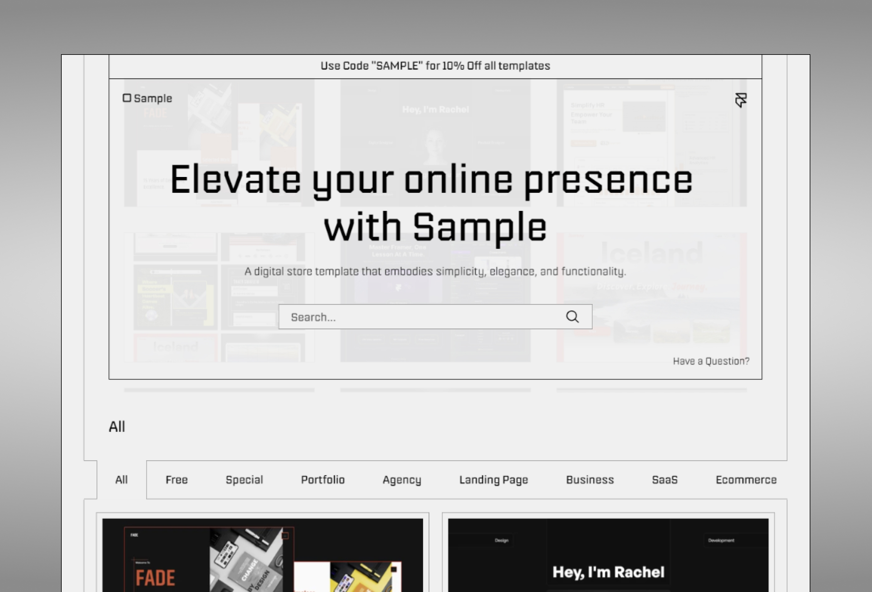 Screenshot 1 for Sample, a Framer Marketplace template by Thaer Swailem.