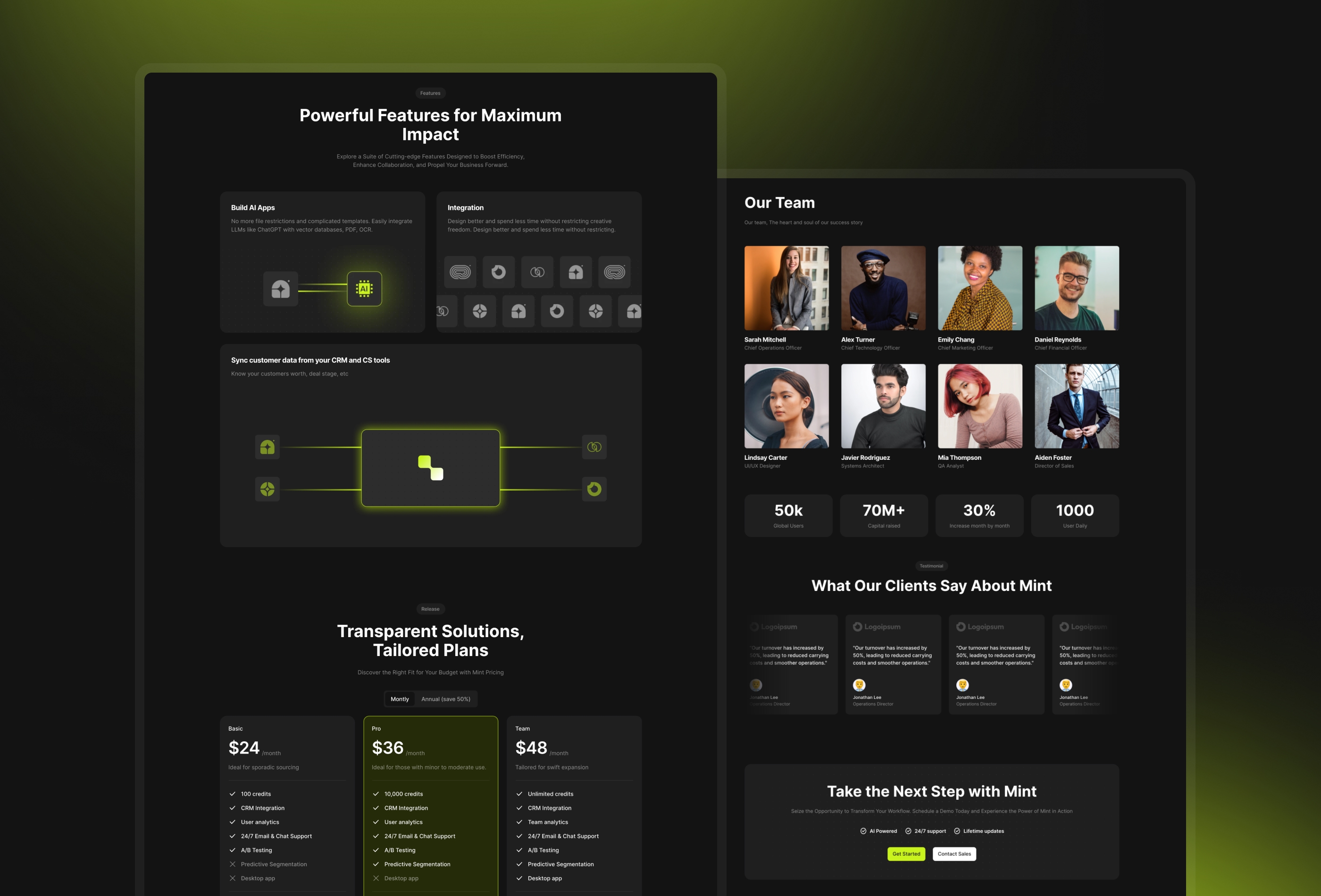 Screenshot 4 for Mint, a Framer Marketplace template by Ninja Designs.