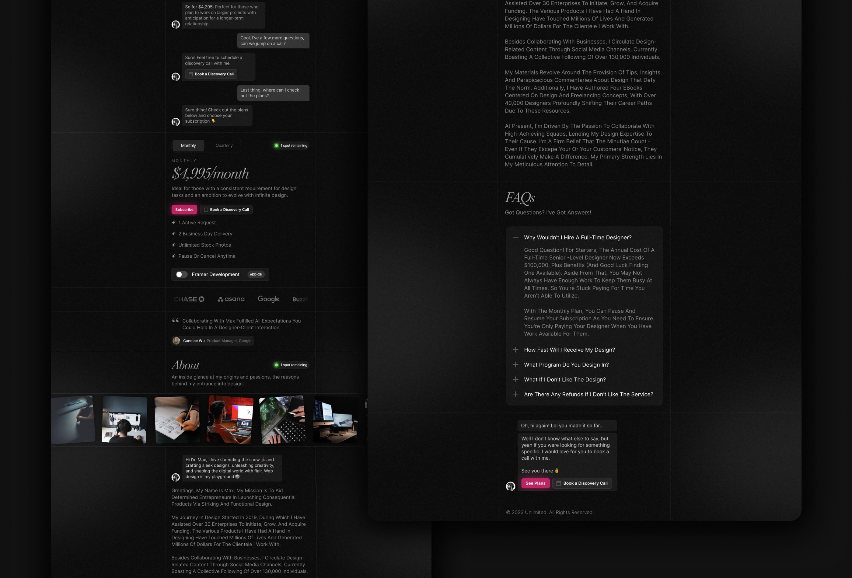 Screenshot 4 for Unlimited , a Framer Marketplace template by Vedant Jamwal.