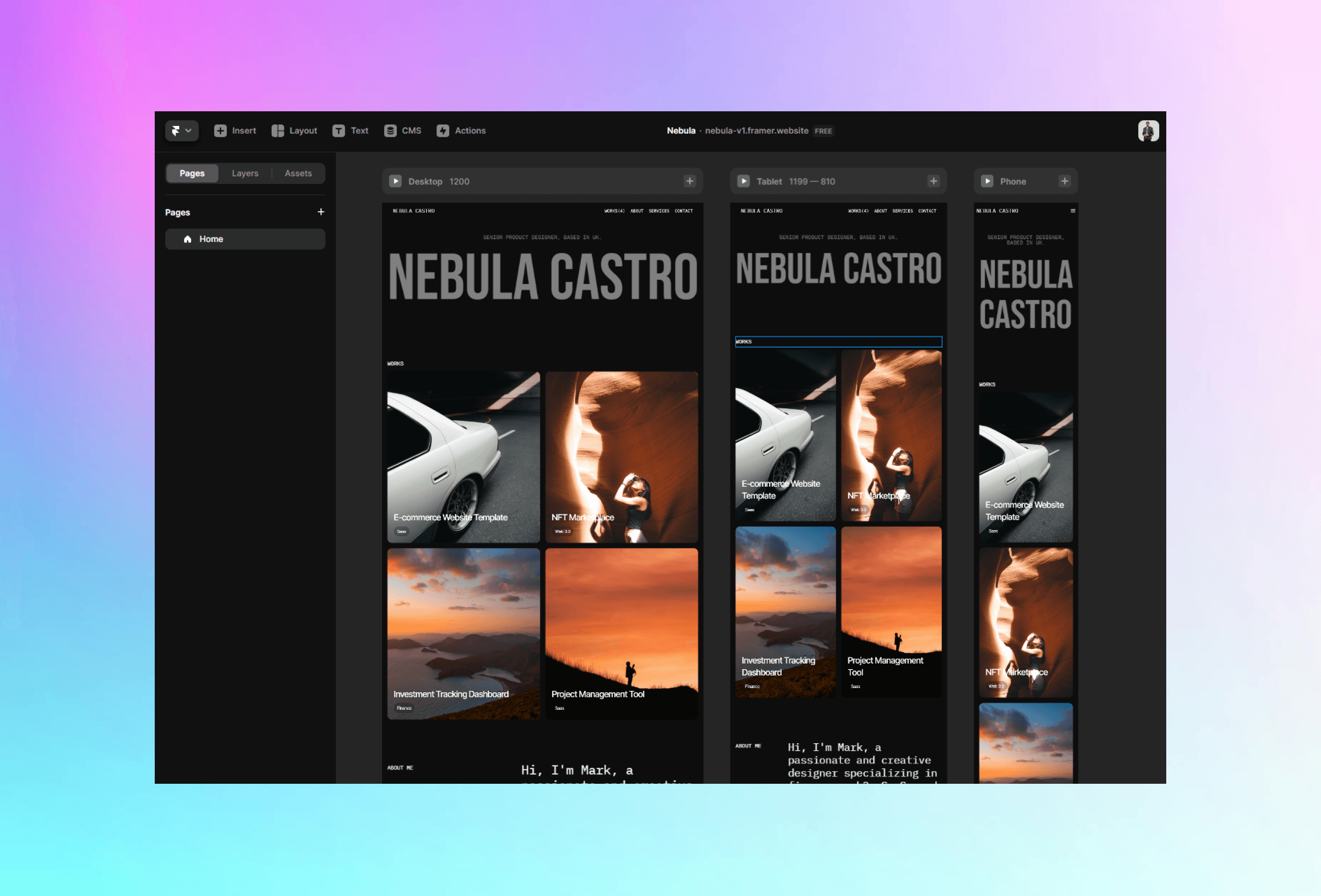 Screenshot 3 for Nebular, a Framer Marketplace template by Ozenua Oluwatobi.