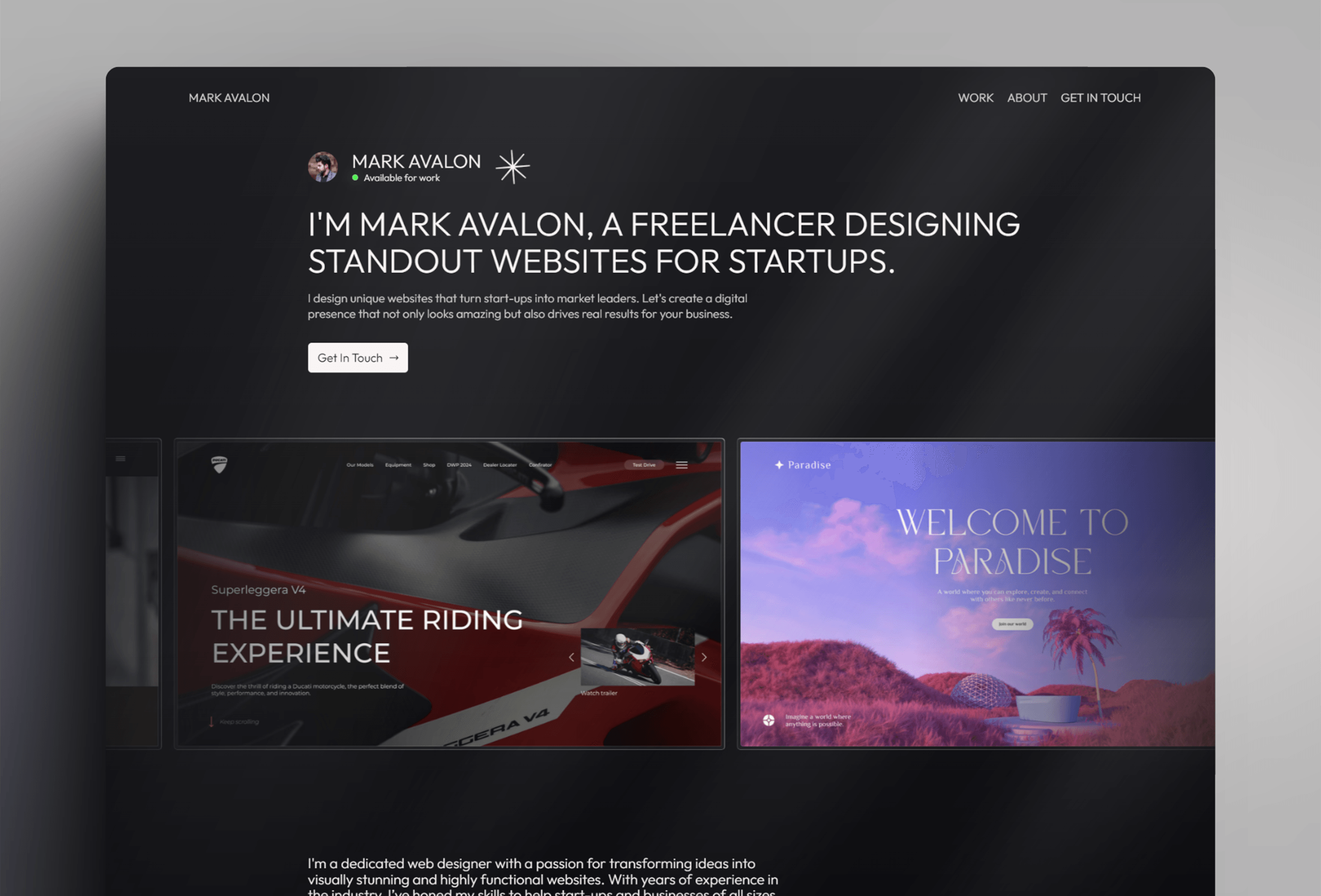 Screenshot 1 for Avalon, a Framer Marketplace template by Josiah Bhanghoyer.