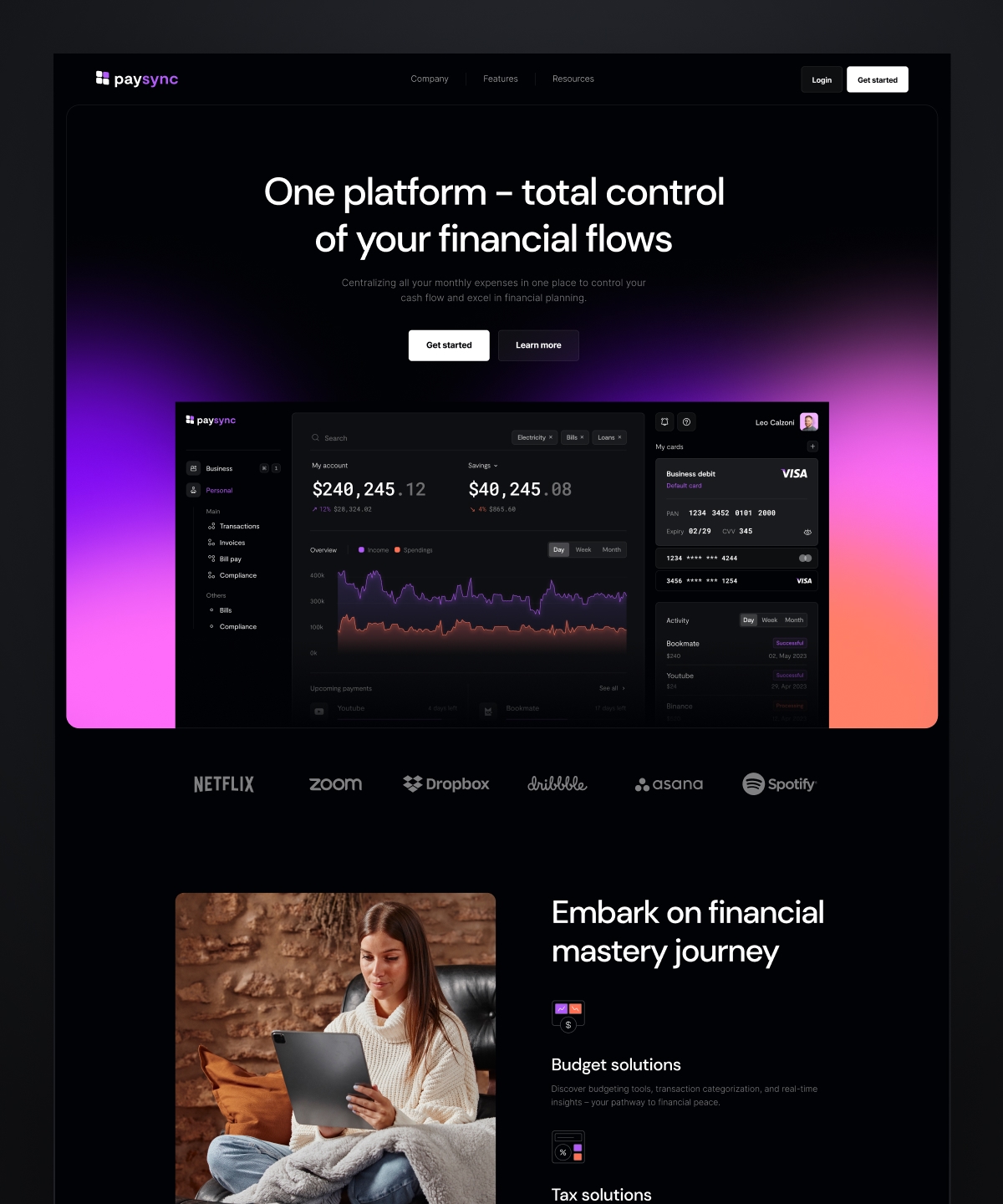 Screenshot 1 for Paysync, a Framer Marketplace template by Implse.