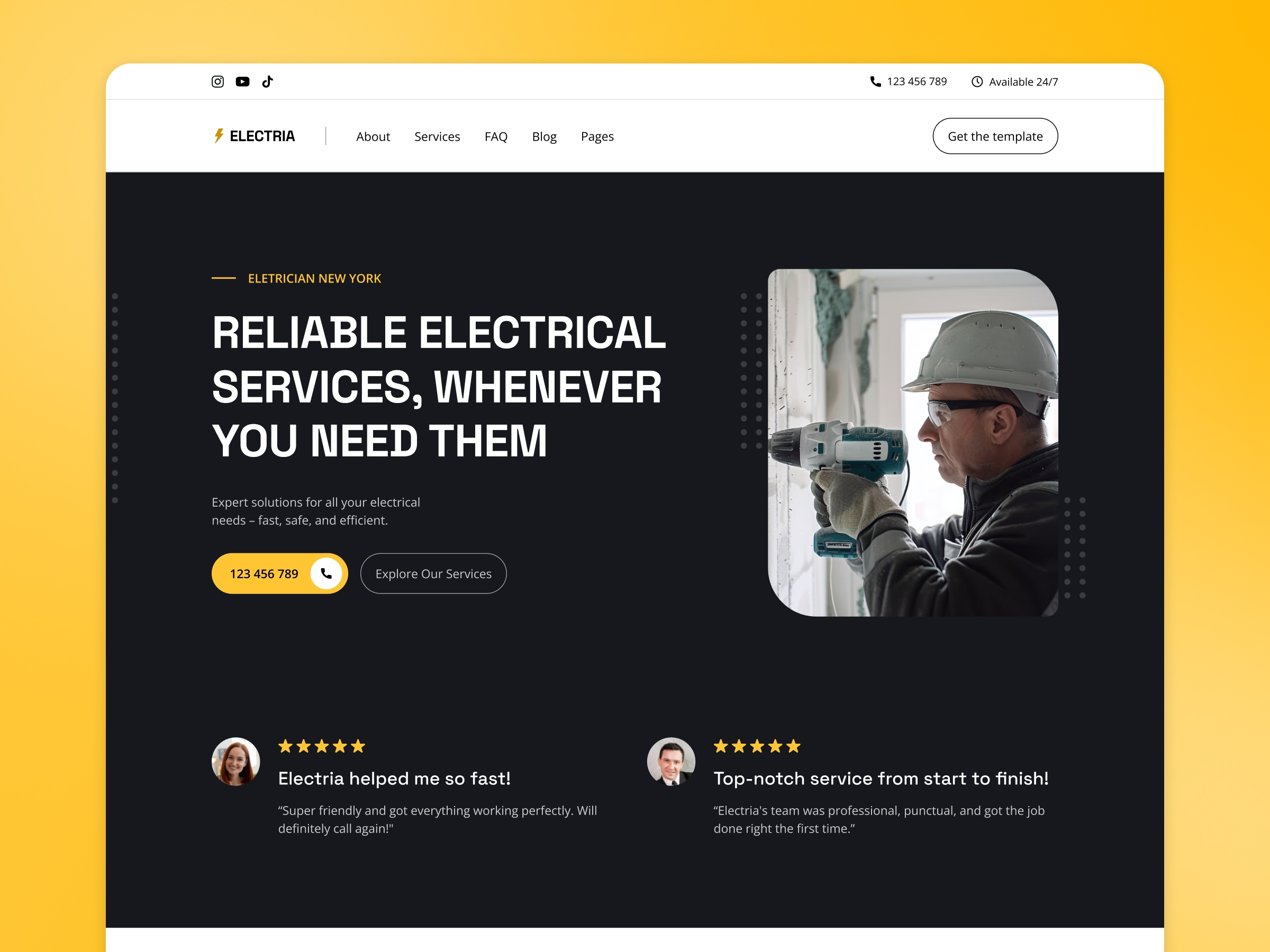 Thumbnail 1 for Electria, a Framer Marketplace template by Adam Sebesta.